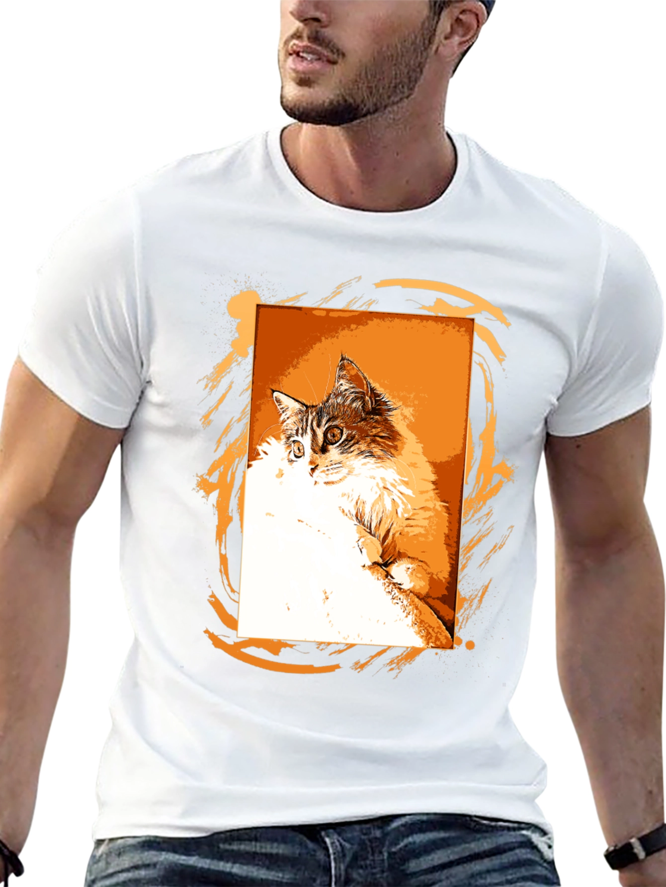 Cat Graphic Print Black T-Shirt