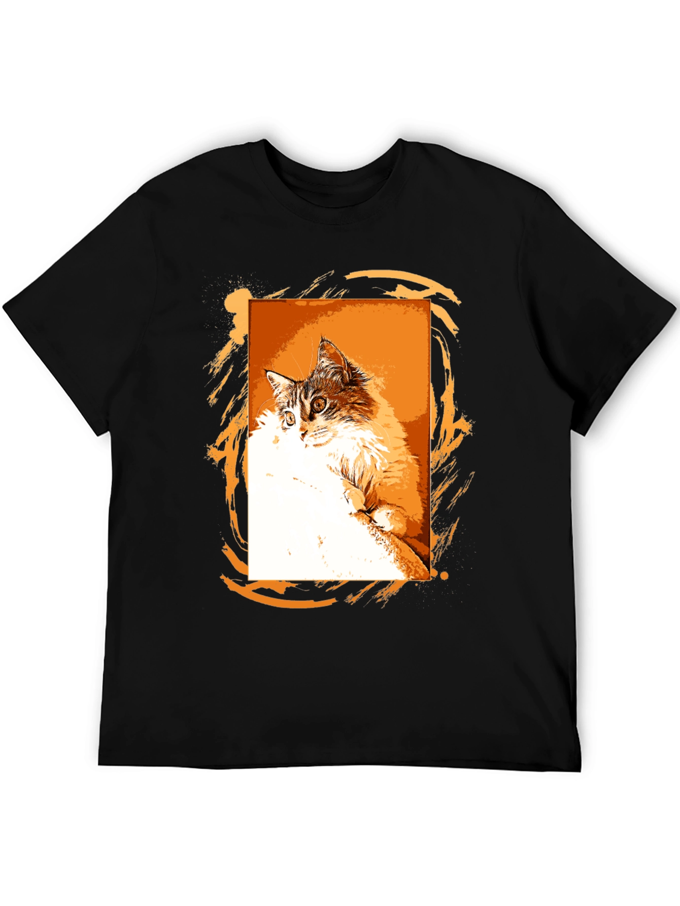 Cat Graphic Print Black T-Shirt