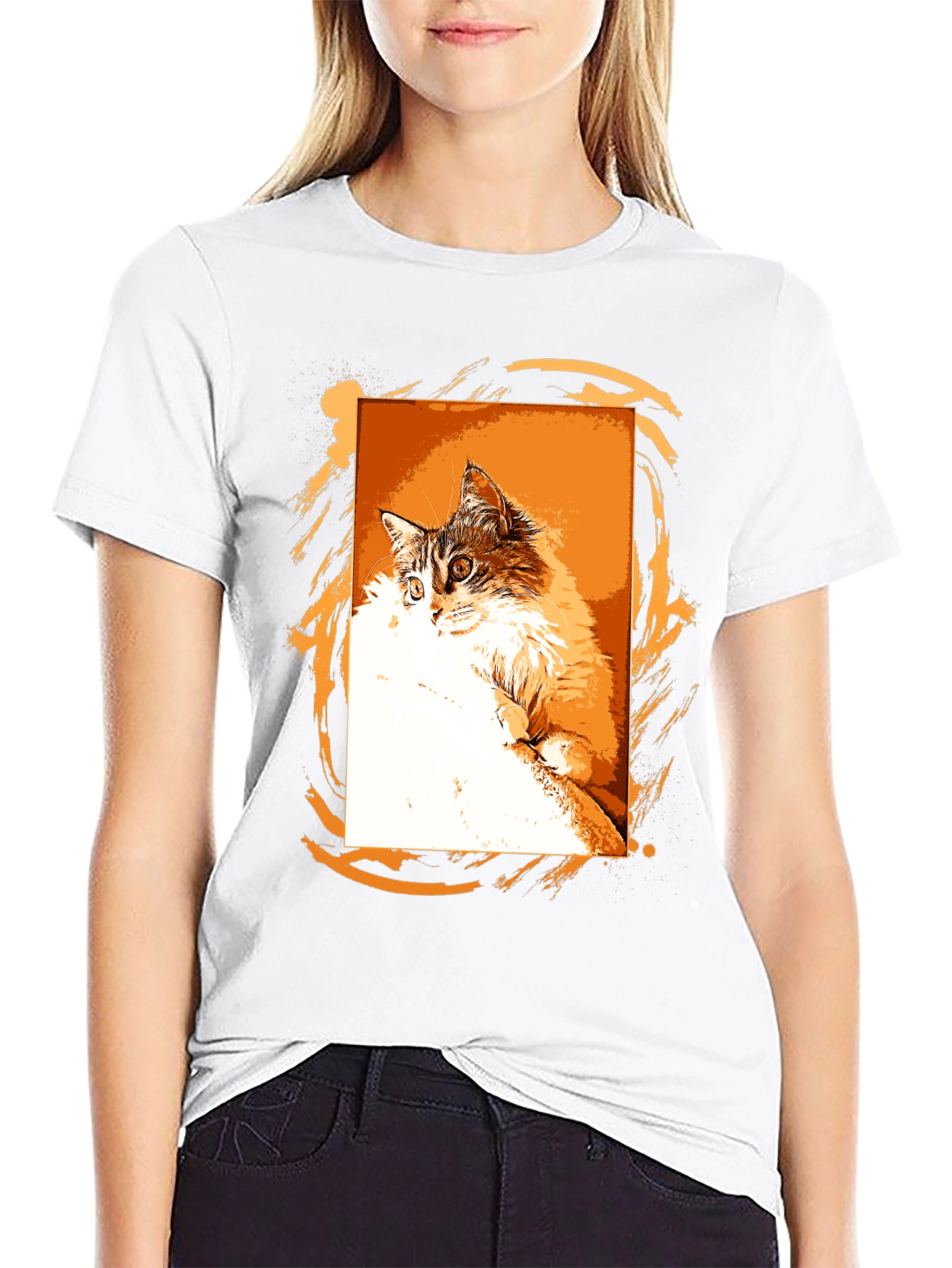 Cat Graphic Print Black T-Shirt