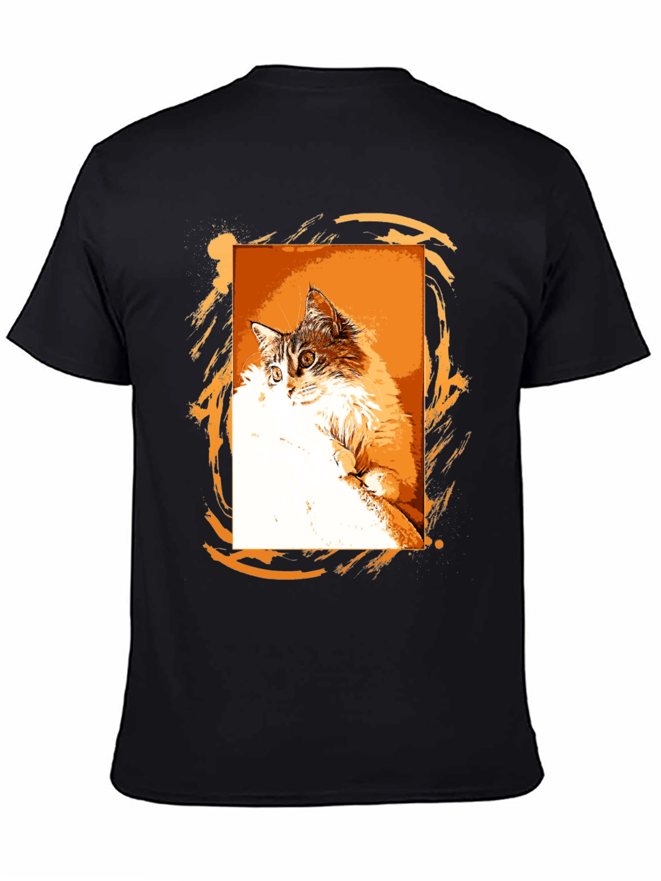Cat Graphic Print Black T-Shirt