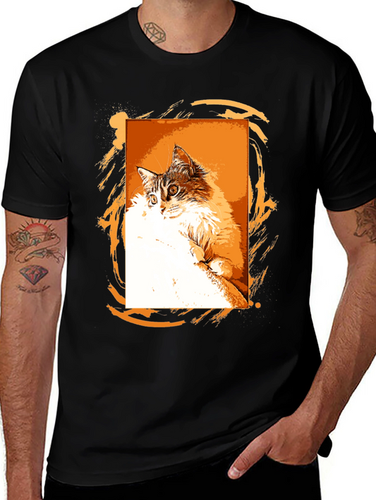 Cat Graphic Print Black T-Shirt