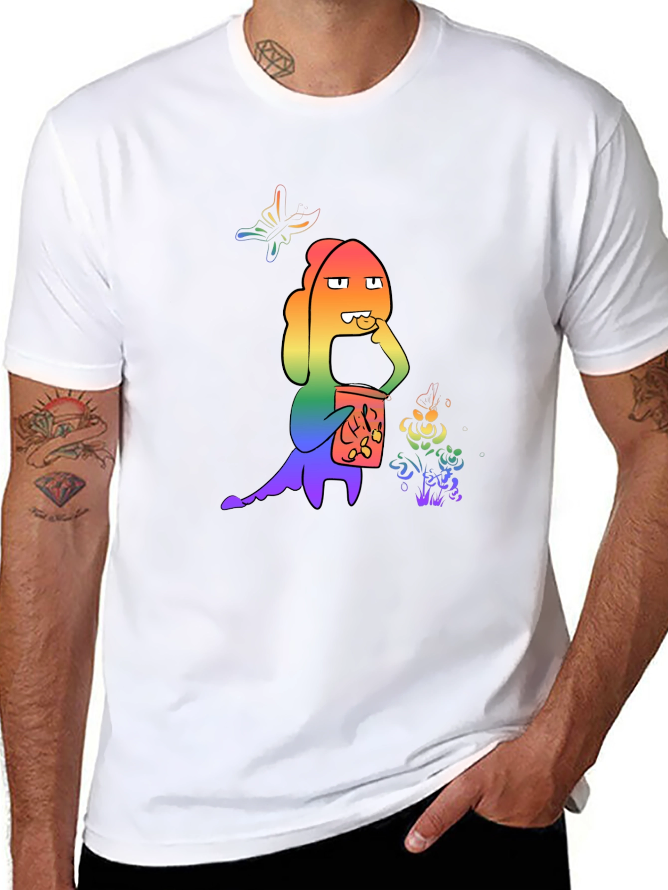 Rainbow Cartoon Character Black T-Shirt