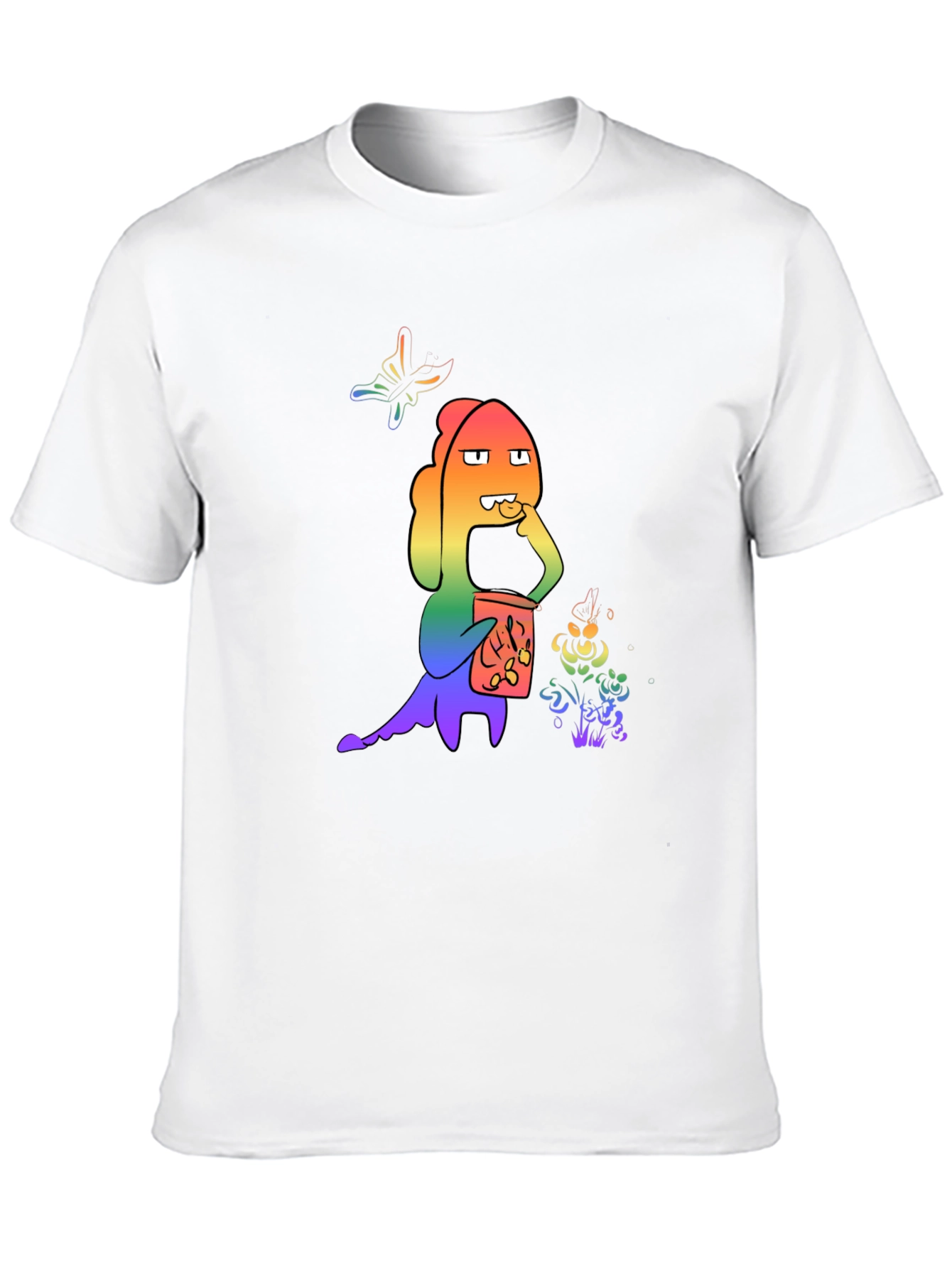 Rainbow Cartoon Character Black T-Shirt