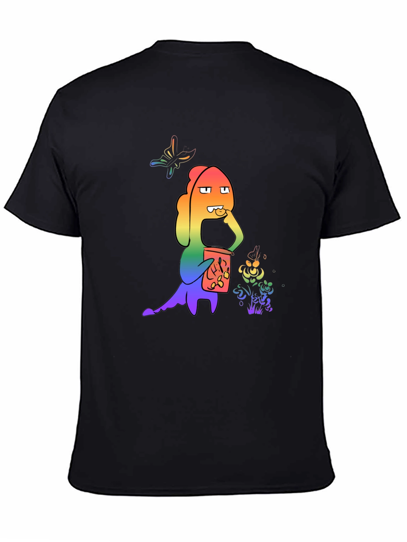 Rainbow Cartoon Character Black T-Shirt