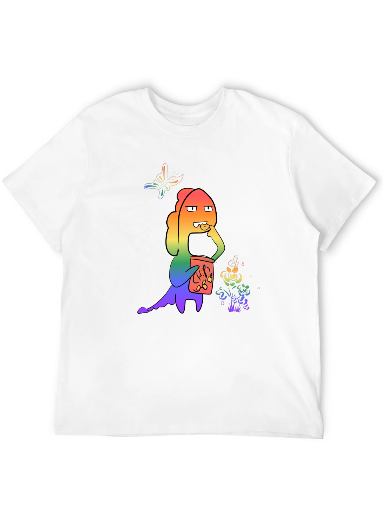 Rainbow Cartoon Character Black T-Shirt