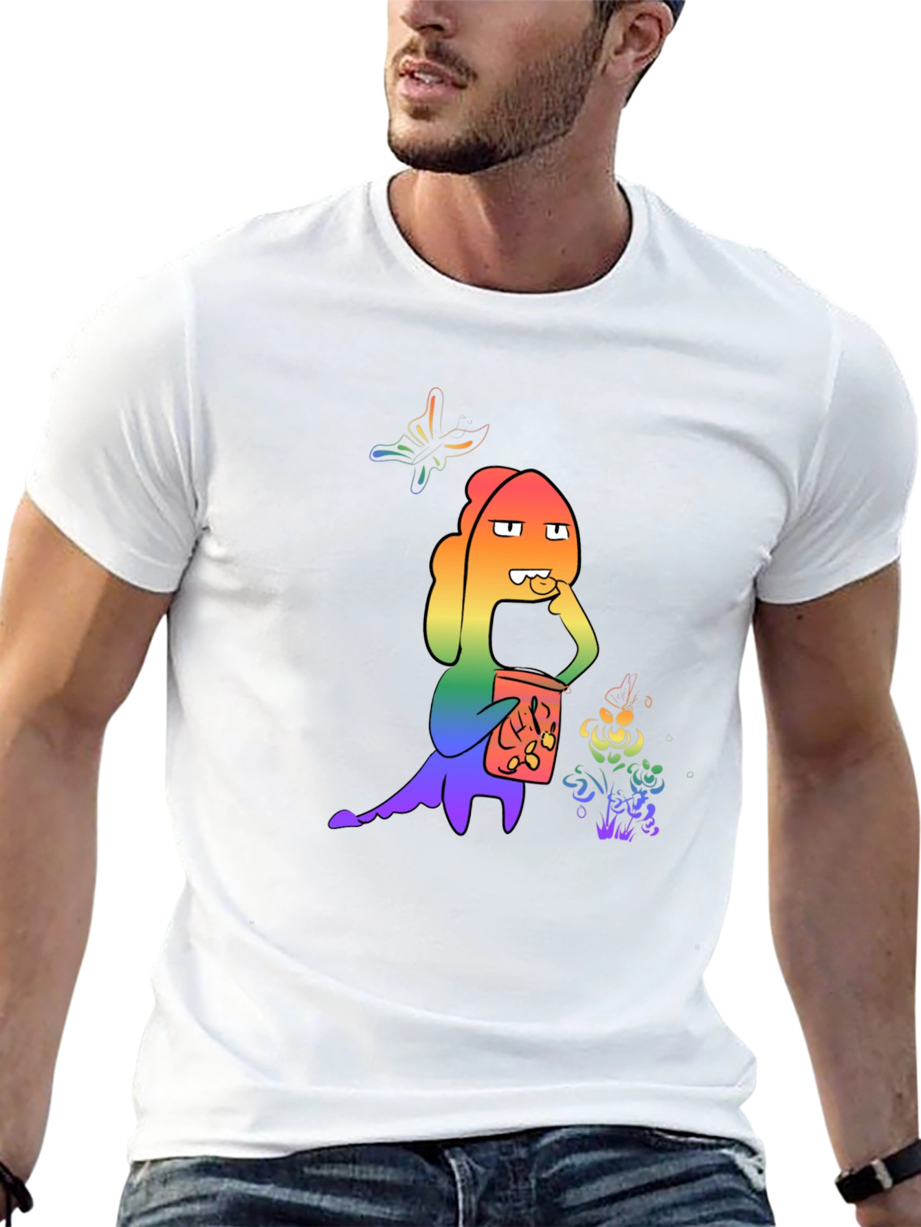 Rainbow Cartoon Character Black T-Shirt