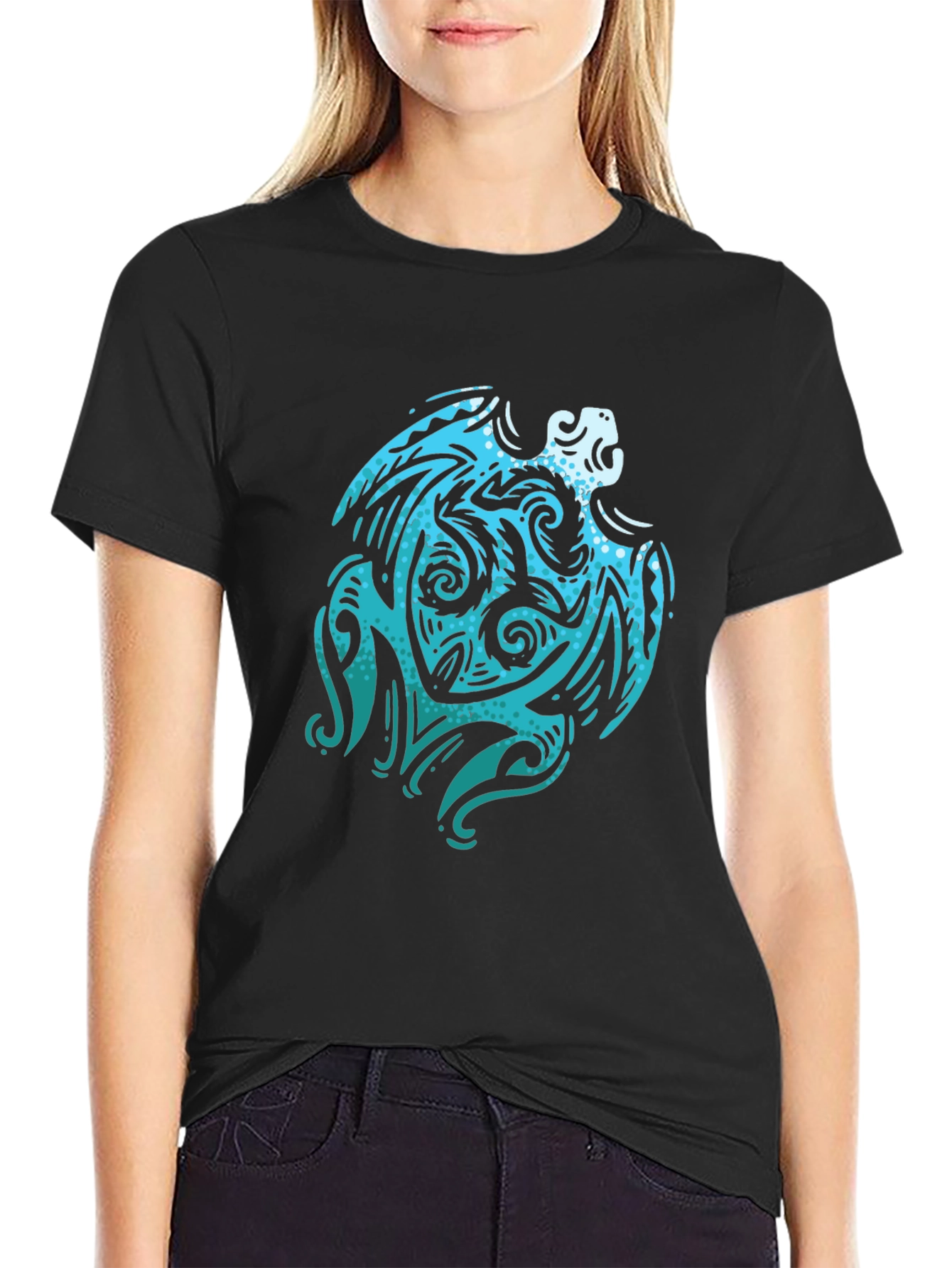 Tribal Turtle Graphic Tee - Black Cotton Shirt
