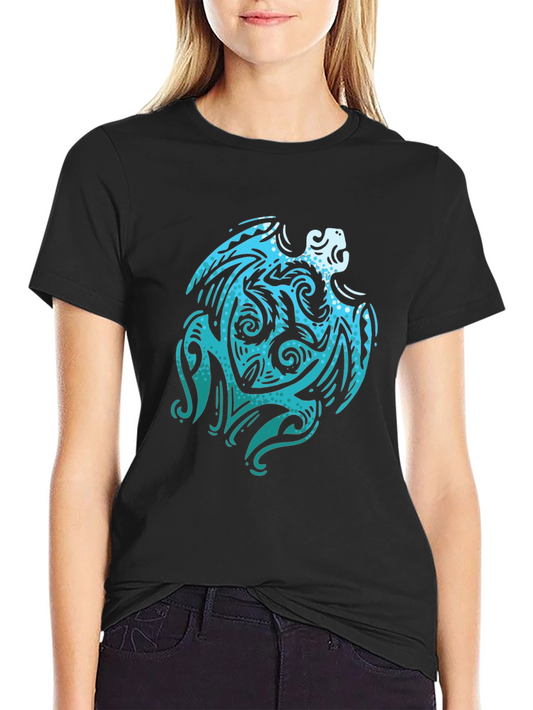 Tribal Turtle Graphic Tee - Black Cotton Shirt