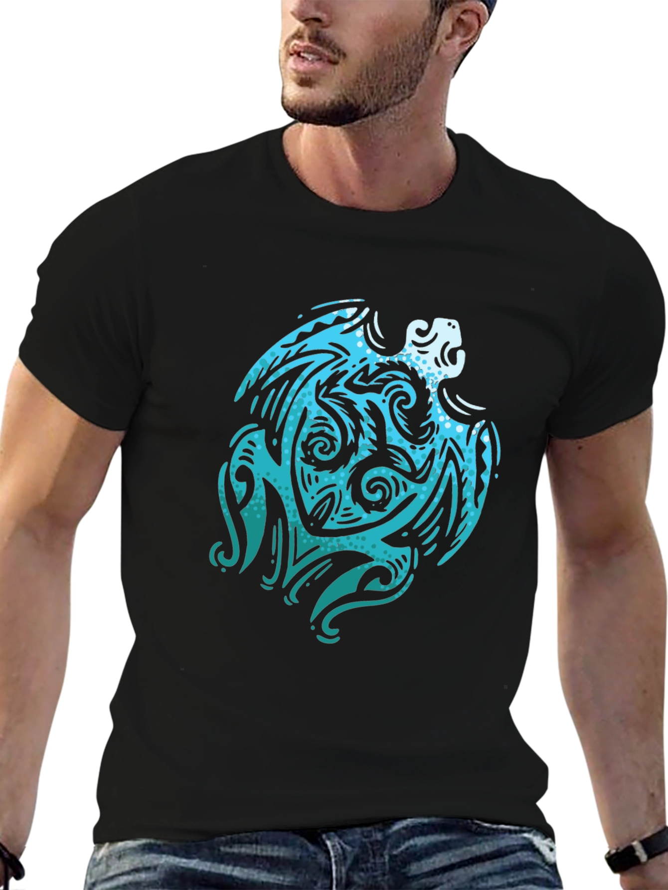 Tribal Turtle Graphic Tee - Black Cotton Shirt