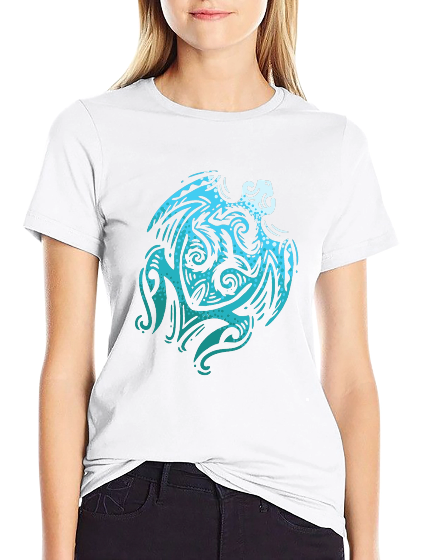 Tribal Turtle Graphic Tee - Black Cotton Shirt