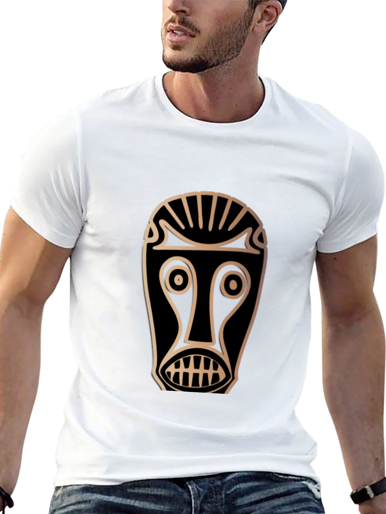 Tribal Mask Graphic Tee - Unique Design
