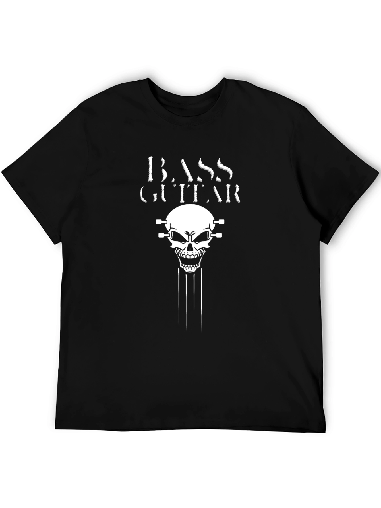 Bass Guitar Skull Graphic T-Shirt - Black
