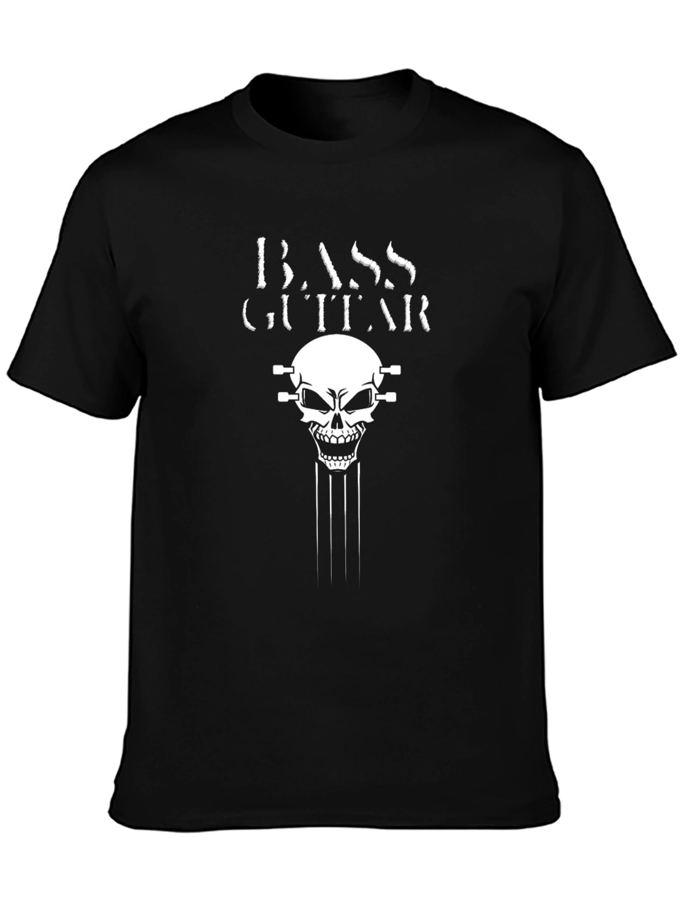 Bass Guitar Skull Graphic T-Shirt - Black