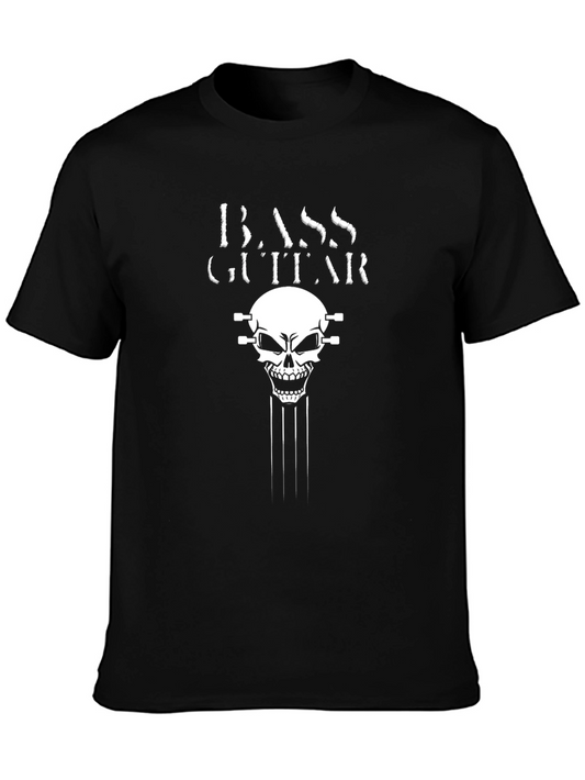 Bass Guitar Skull Graphic T-Shirt - Black