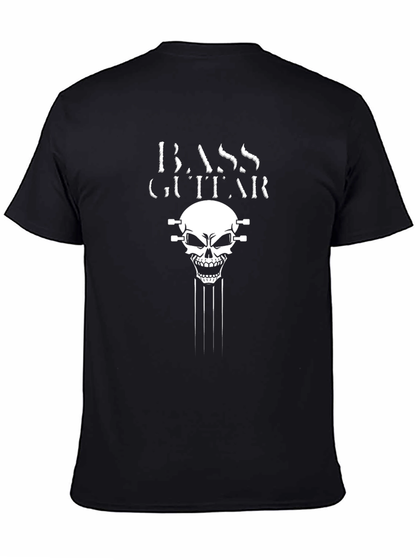 Bass Guitar Skull Graphic T-Shirt - Black