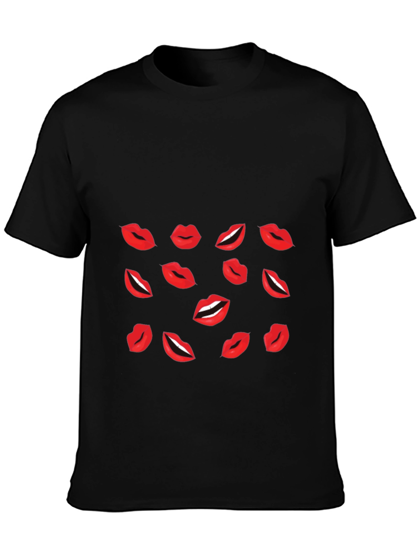 Lips Print Black T-Shirt