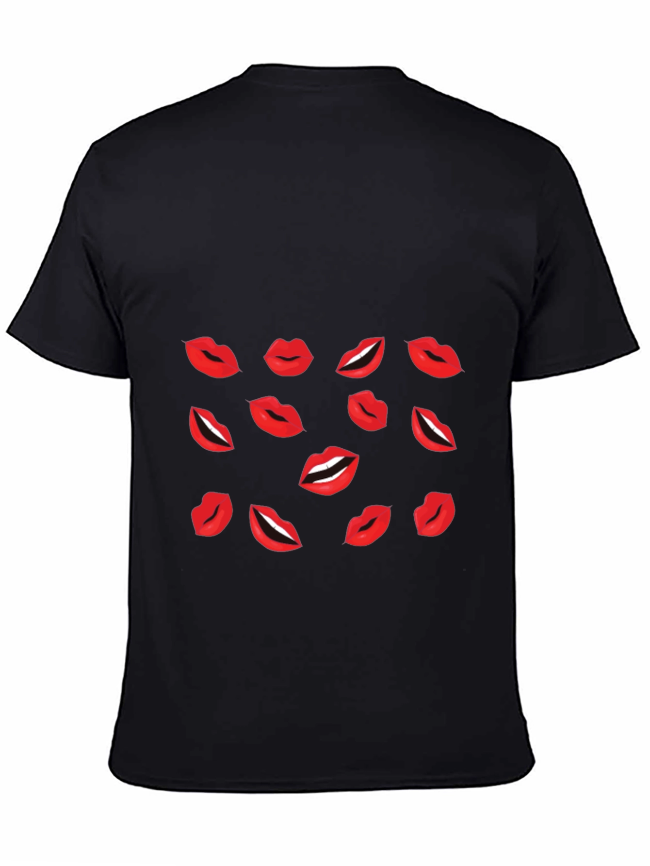 Lips Print Black T-Shirt