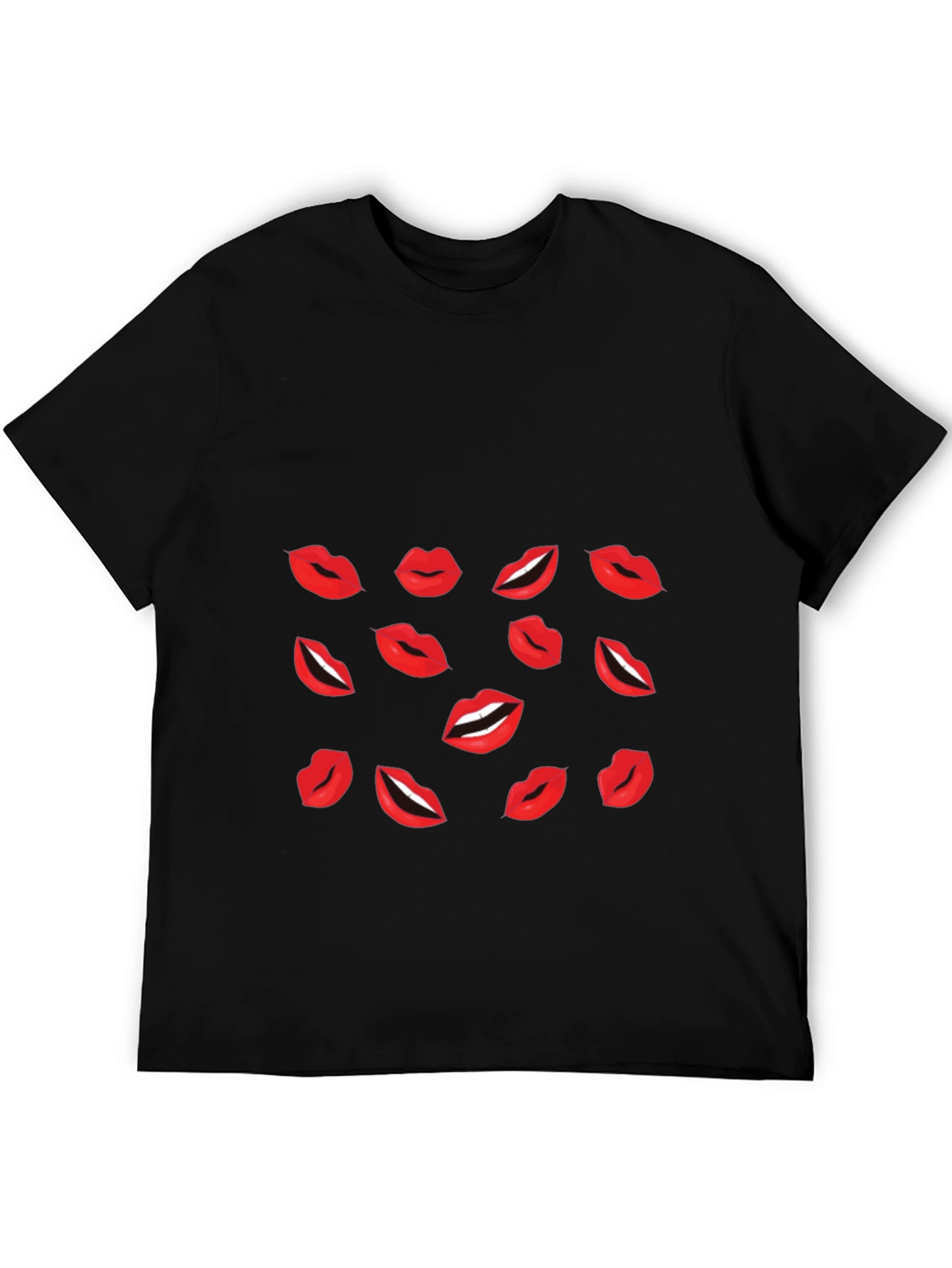 Lips Print Black T-Shirt