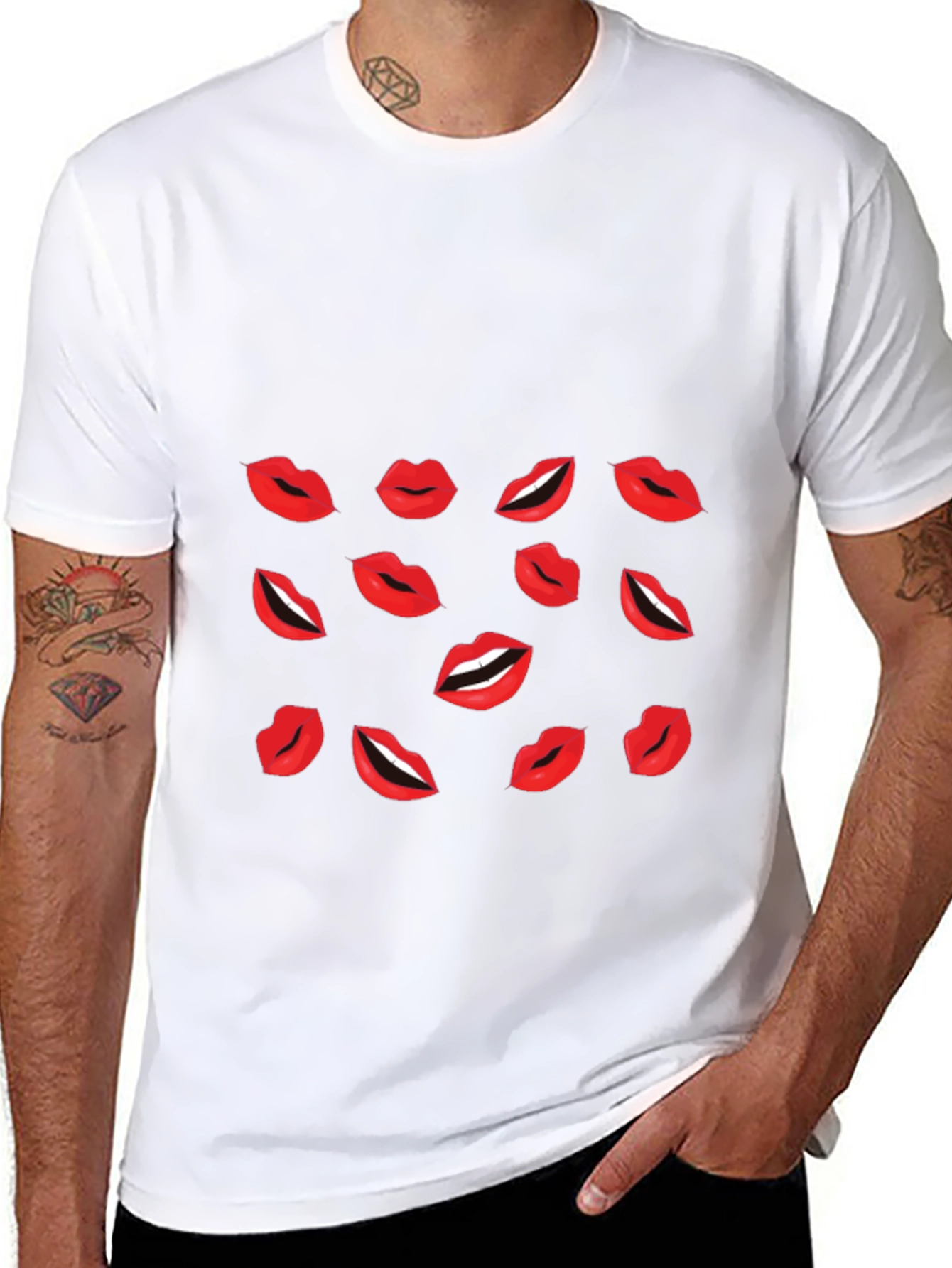 Lips Print Black T-Shirt