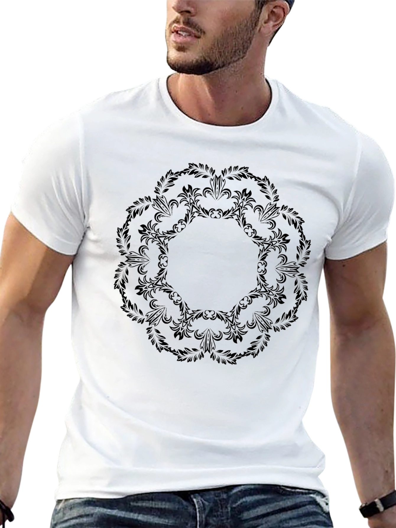 Elegant Black Floral Mandala Graphic Tee