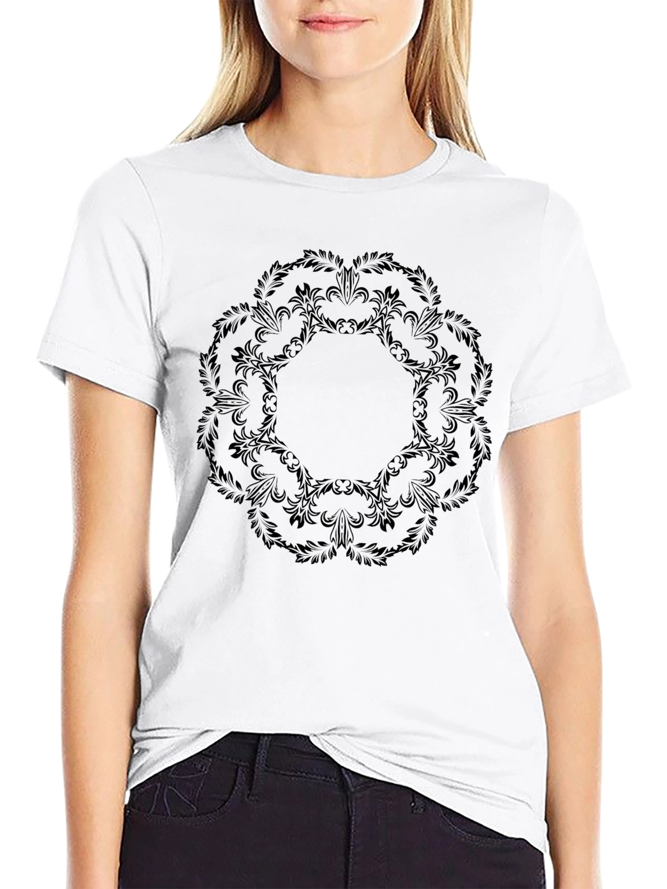 Elegant Black Floral Mandala Graphic Tee