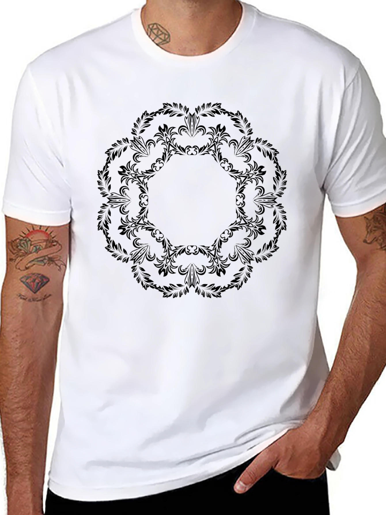 Elegant Black Floral Mandala Graphic Tee