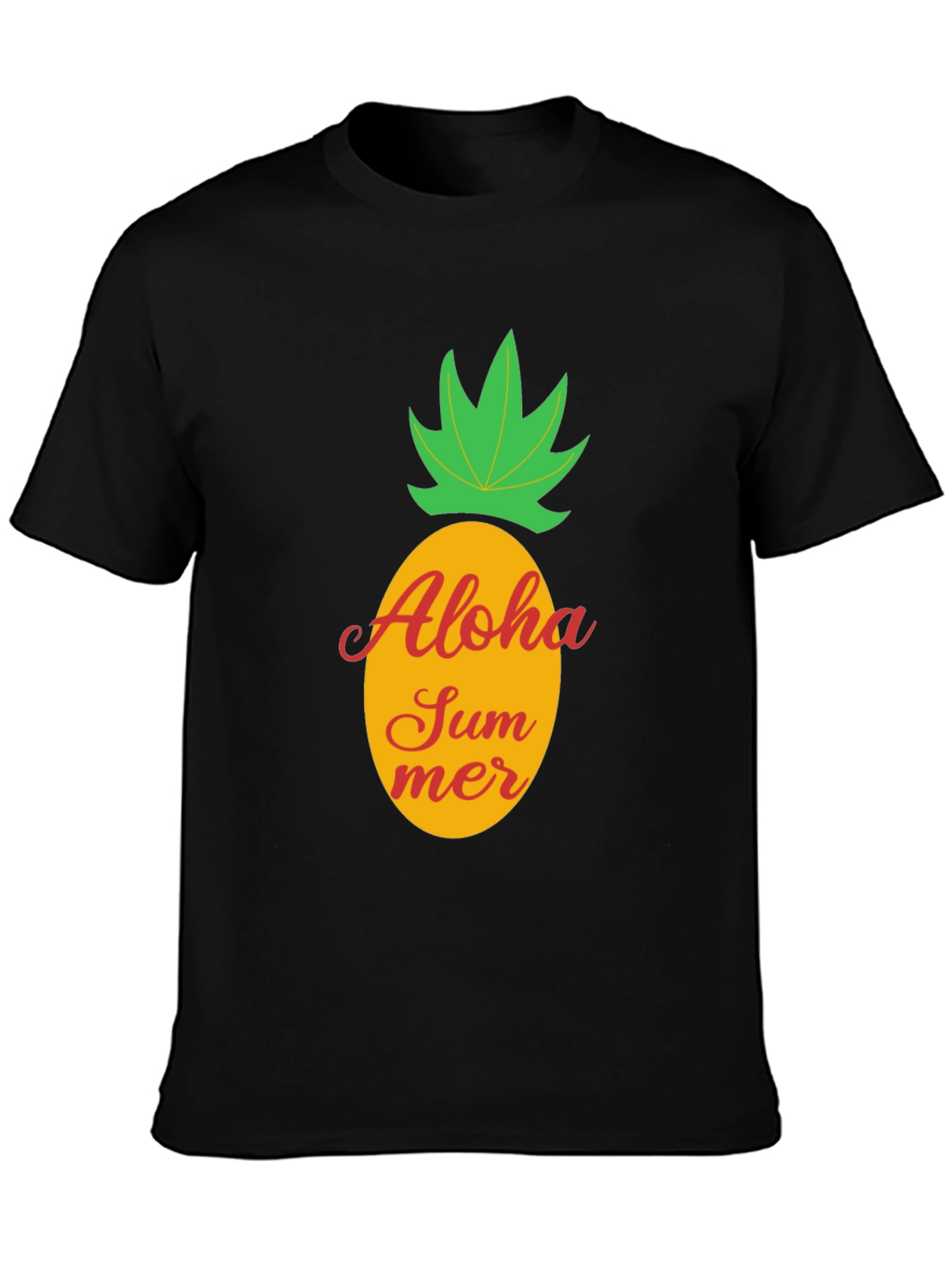 Aloha Summer Pineapple Graphic Tee - Black Cotton T-Shirt