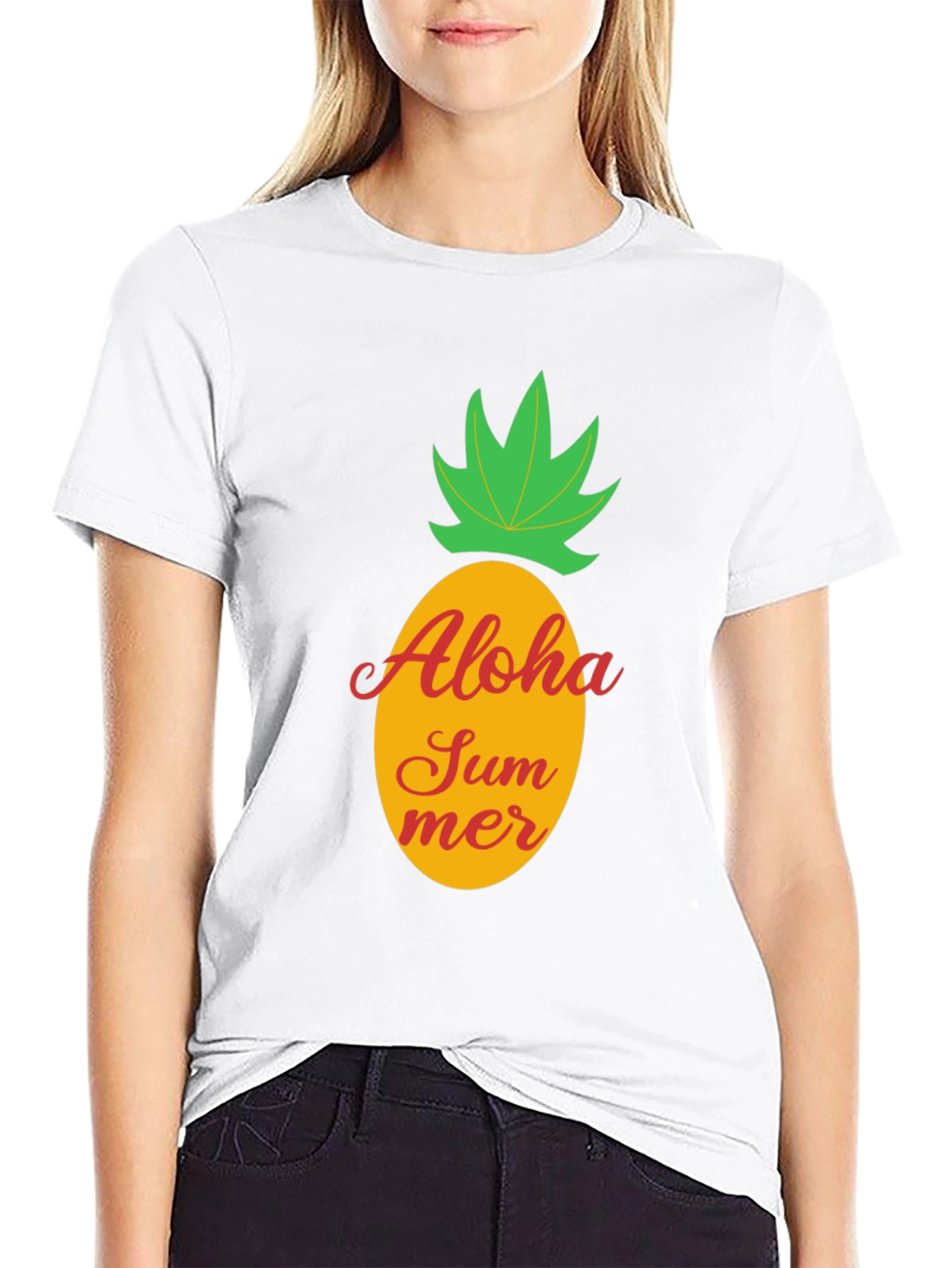 Aloha Summer Pineapple Graphic Tee - Black Cotton T-Shirt