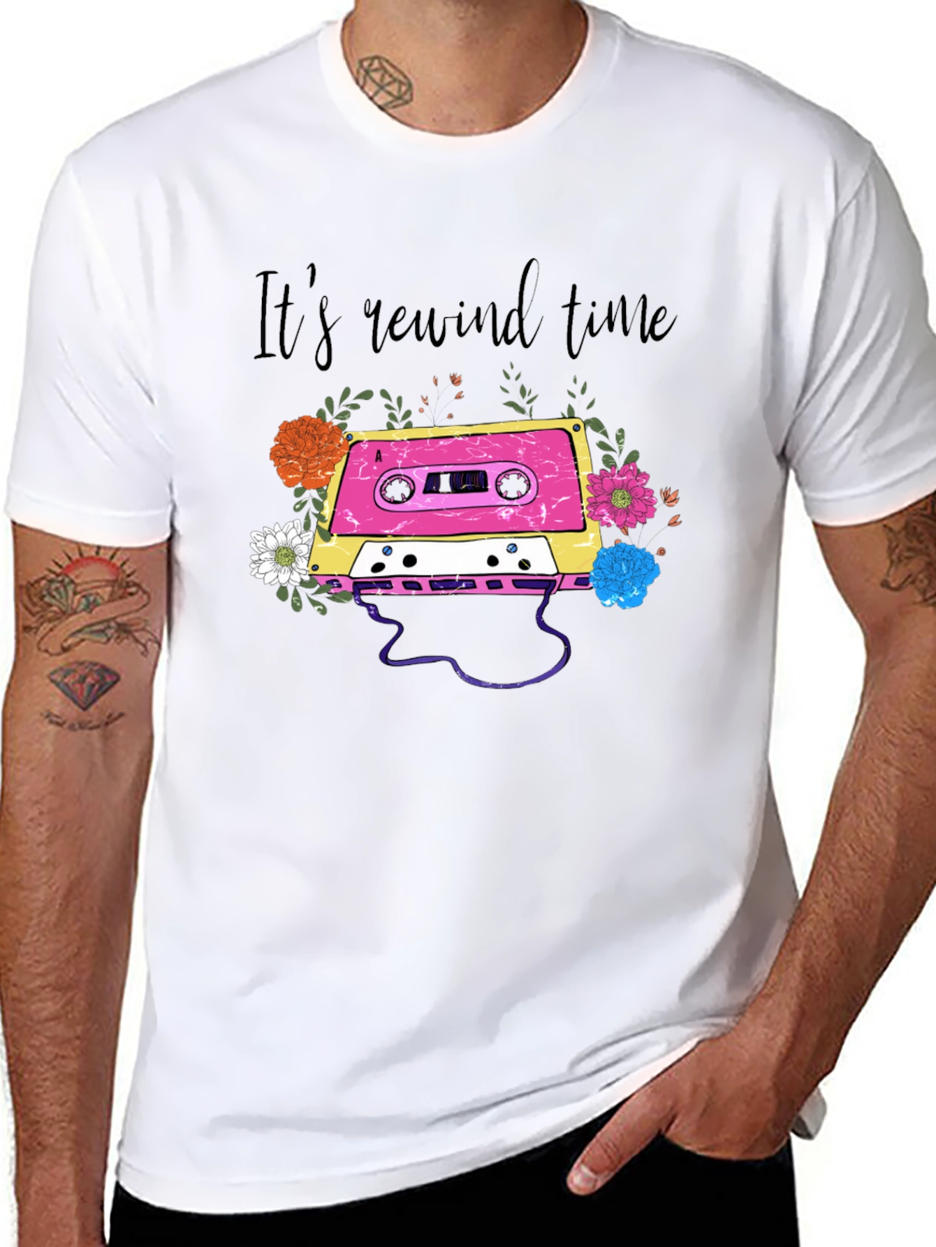 Retro Cassette Tape Floral Graphic Tee