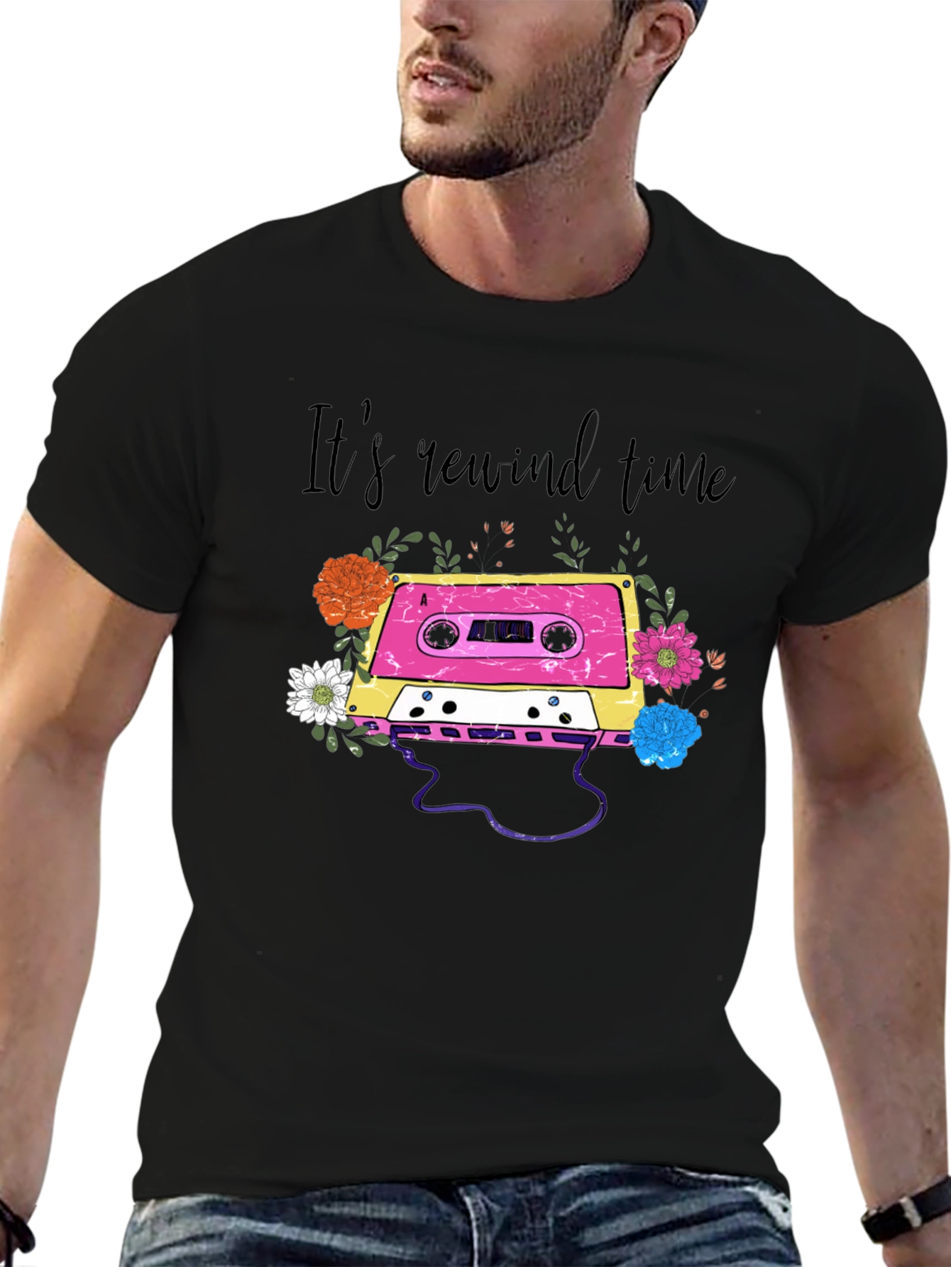 Retro Cassette Tape Floral Graphic Tee