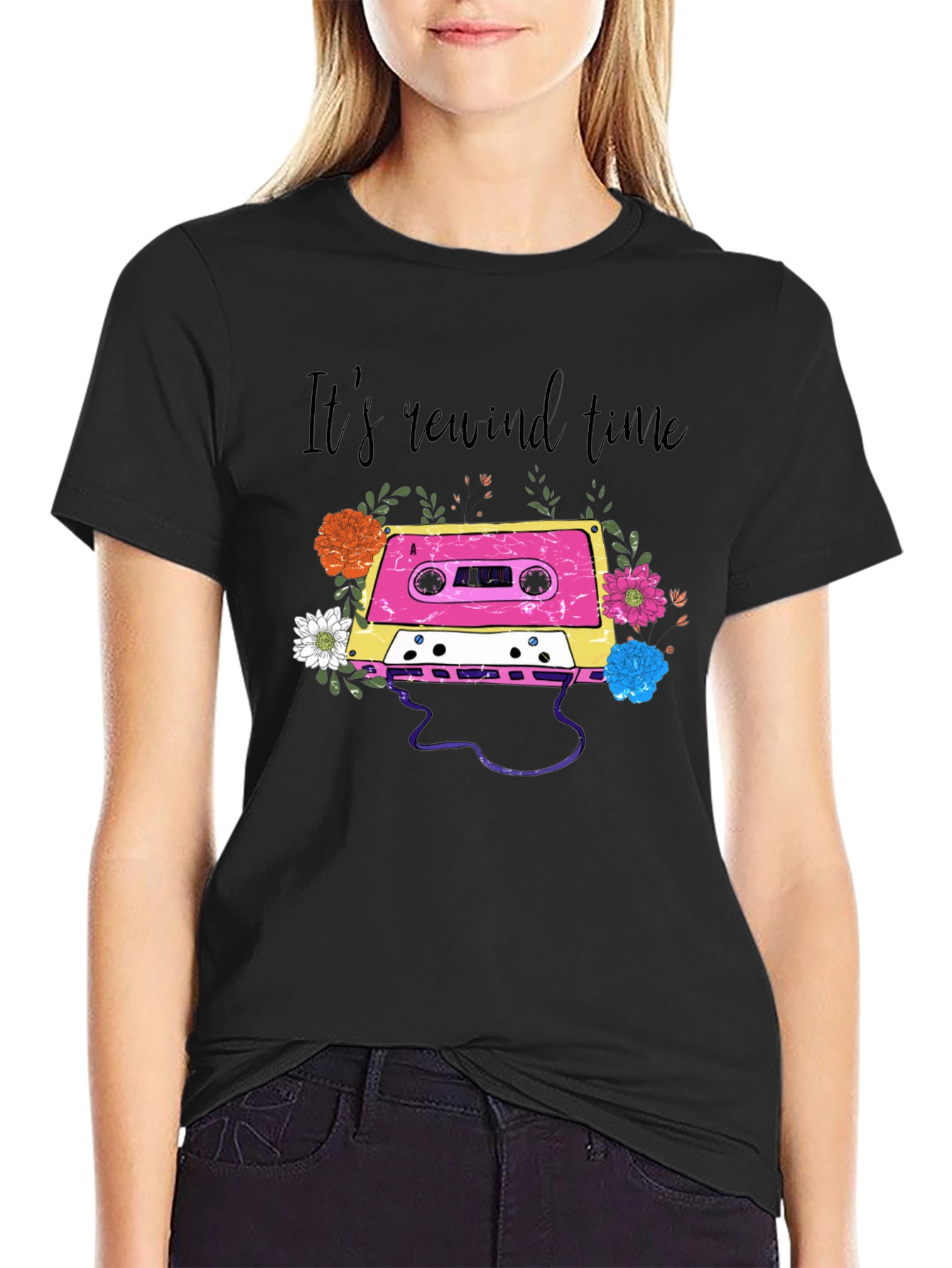 Retro Cassette Tape Floral Graphic Tee