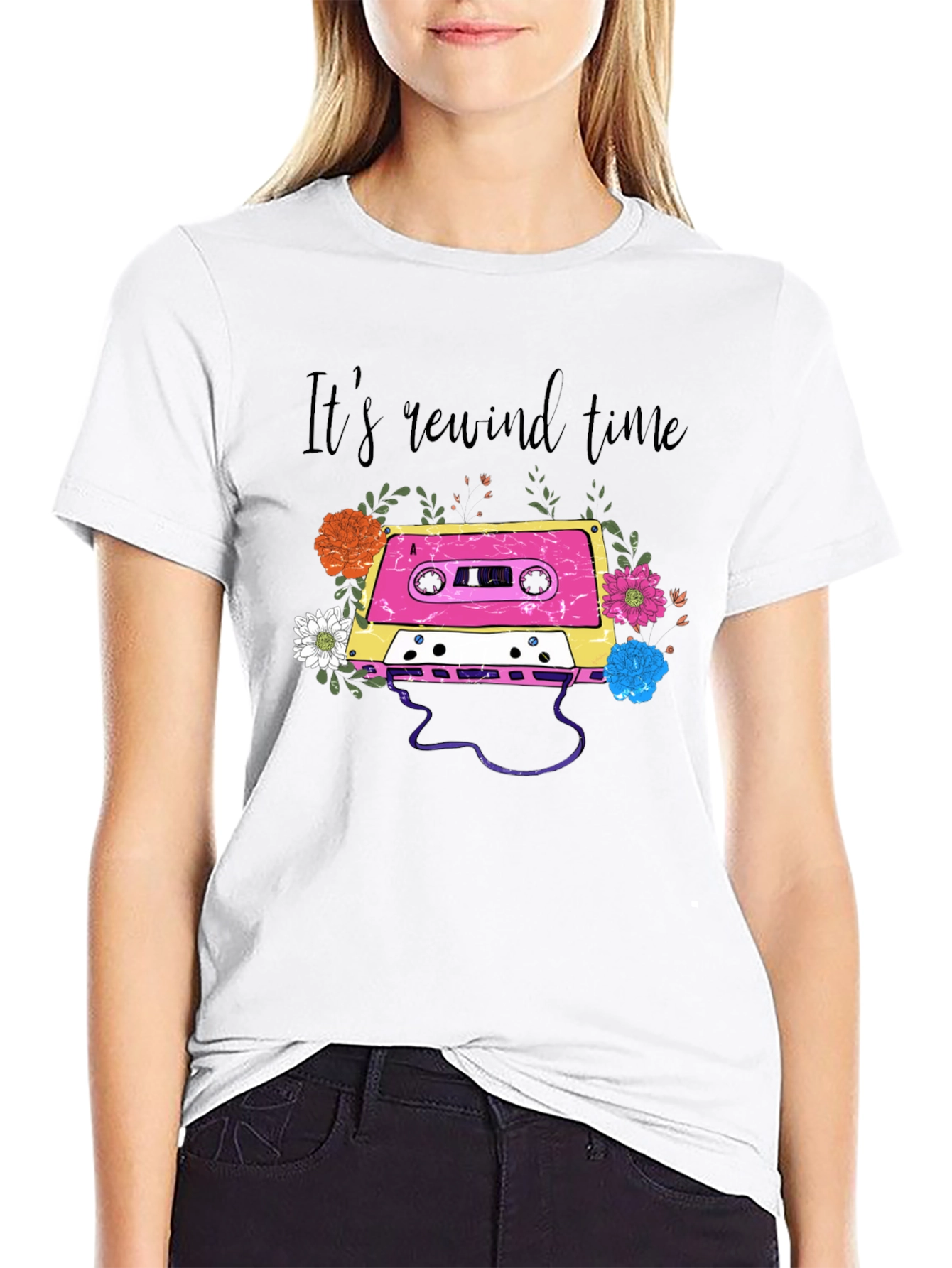 Retro Cassette Tape Floral Graphic Tee