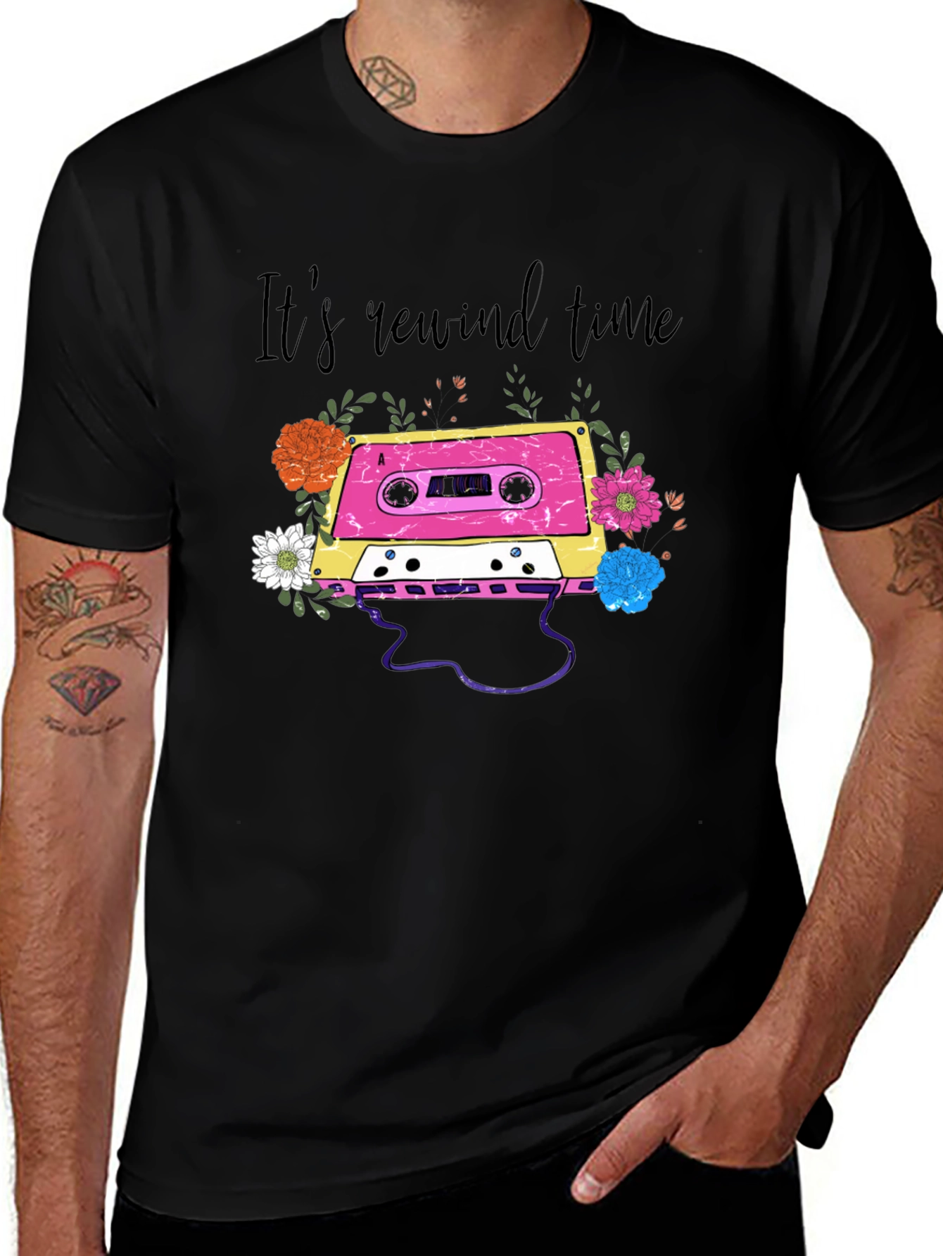Retro Cassette Tape Floral Graphic Tee
