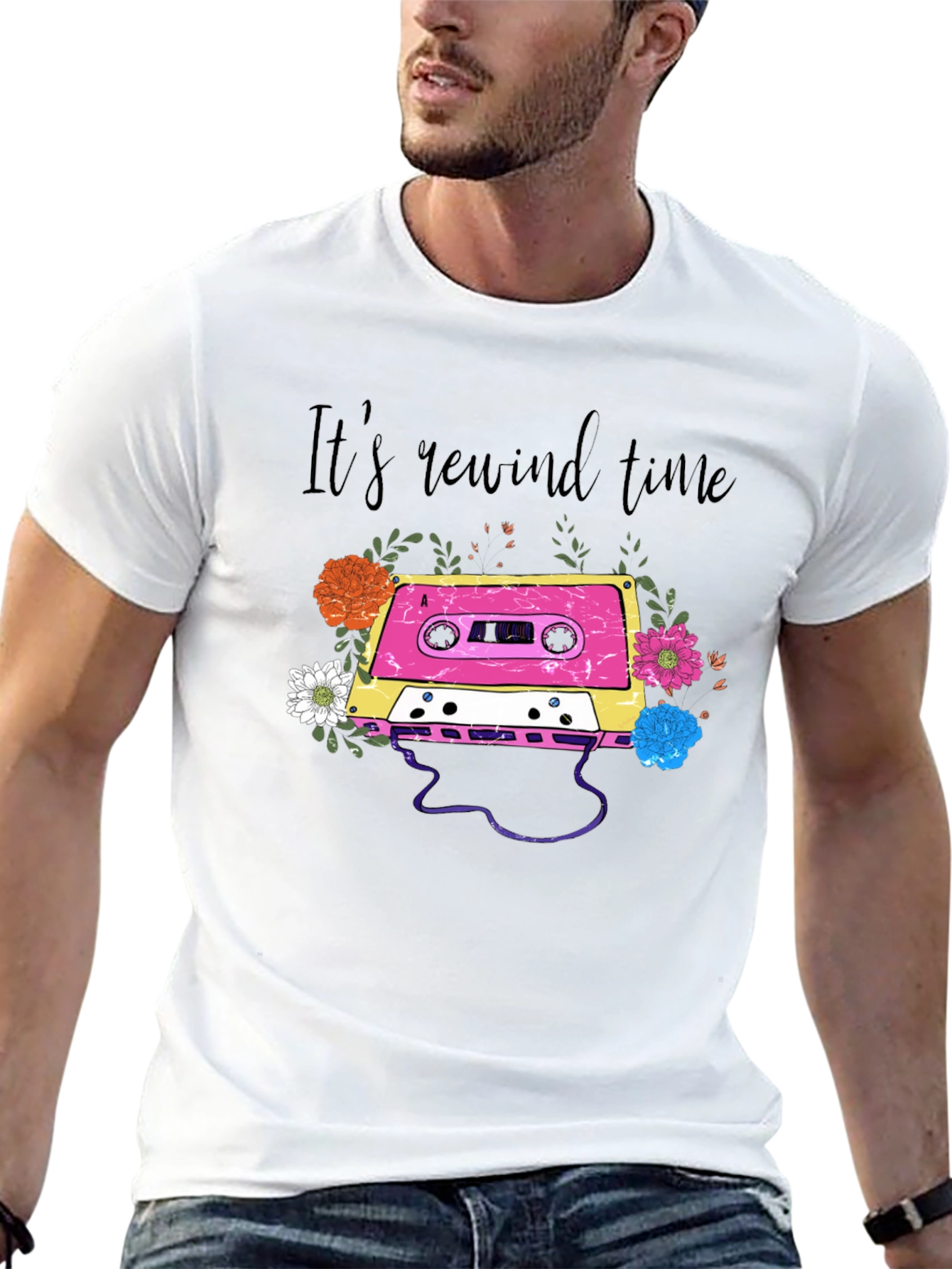 Retro Cassette Tape Floral Graphic Tee