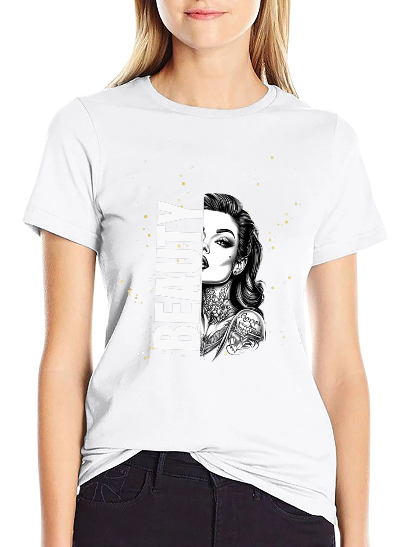 Beauty Tattoo Graphic T-Shirt - Trendy Tee