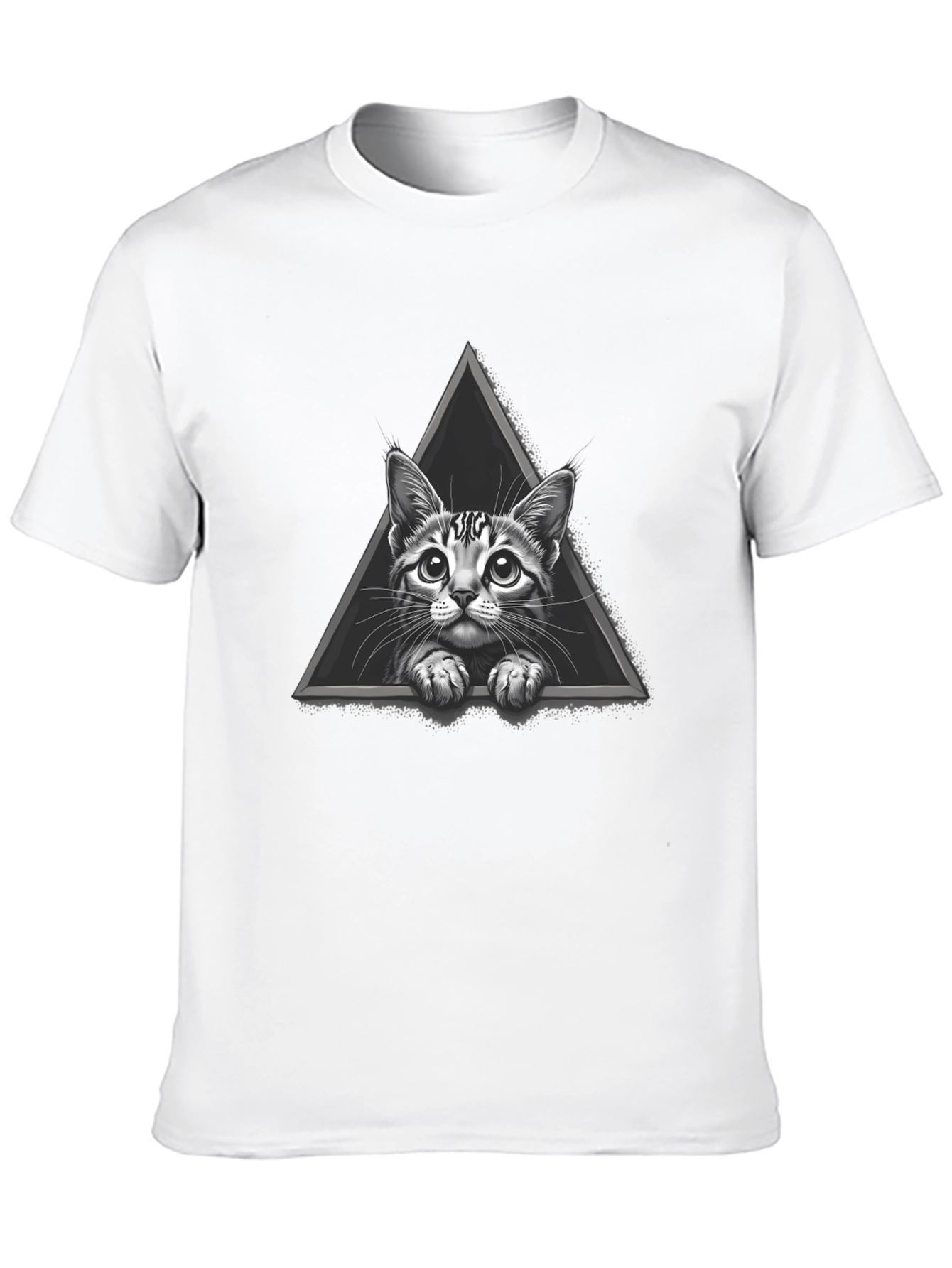 Cat Triangle Graphic Tee - Black Cotton T-Shirt