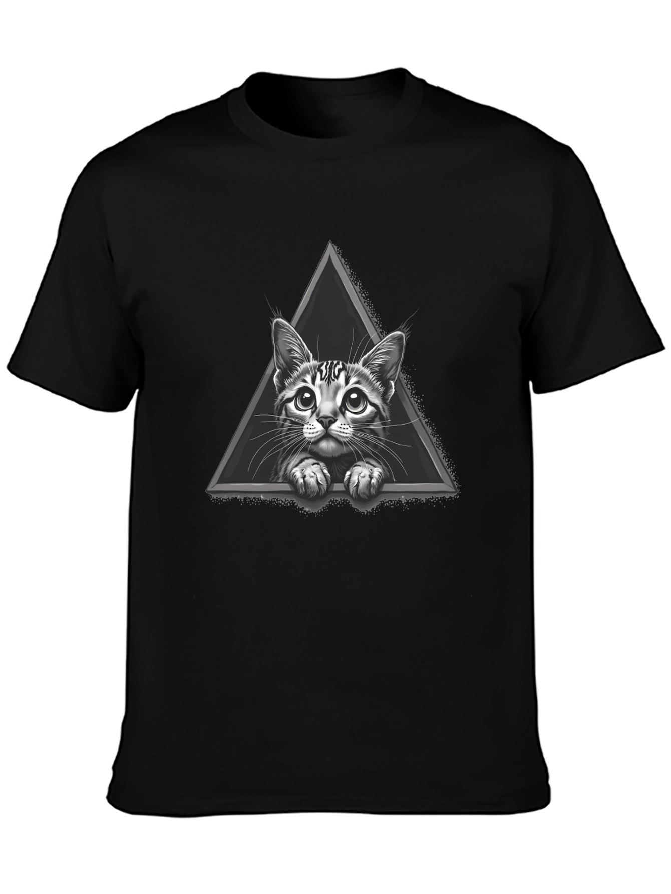 Cat Triangle Graphic Tee - Black Cotton T-Shirt