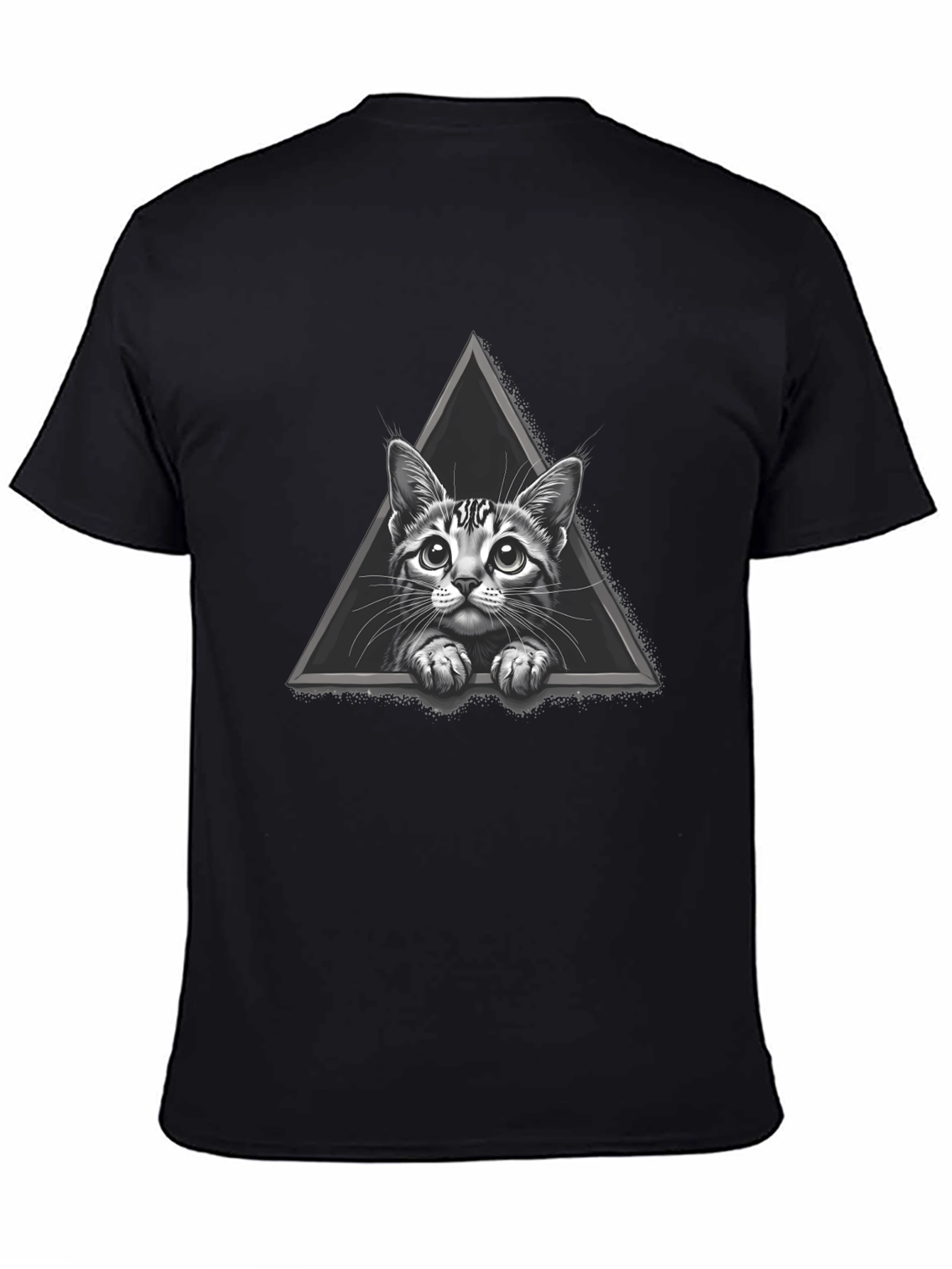 Cat Triangle Graphic Tee - Black Cotton T-Shirt