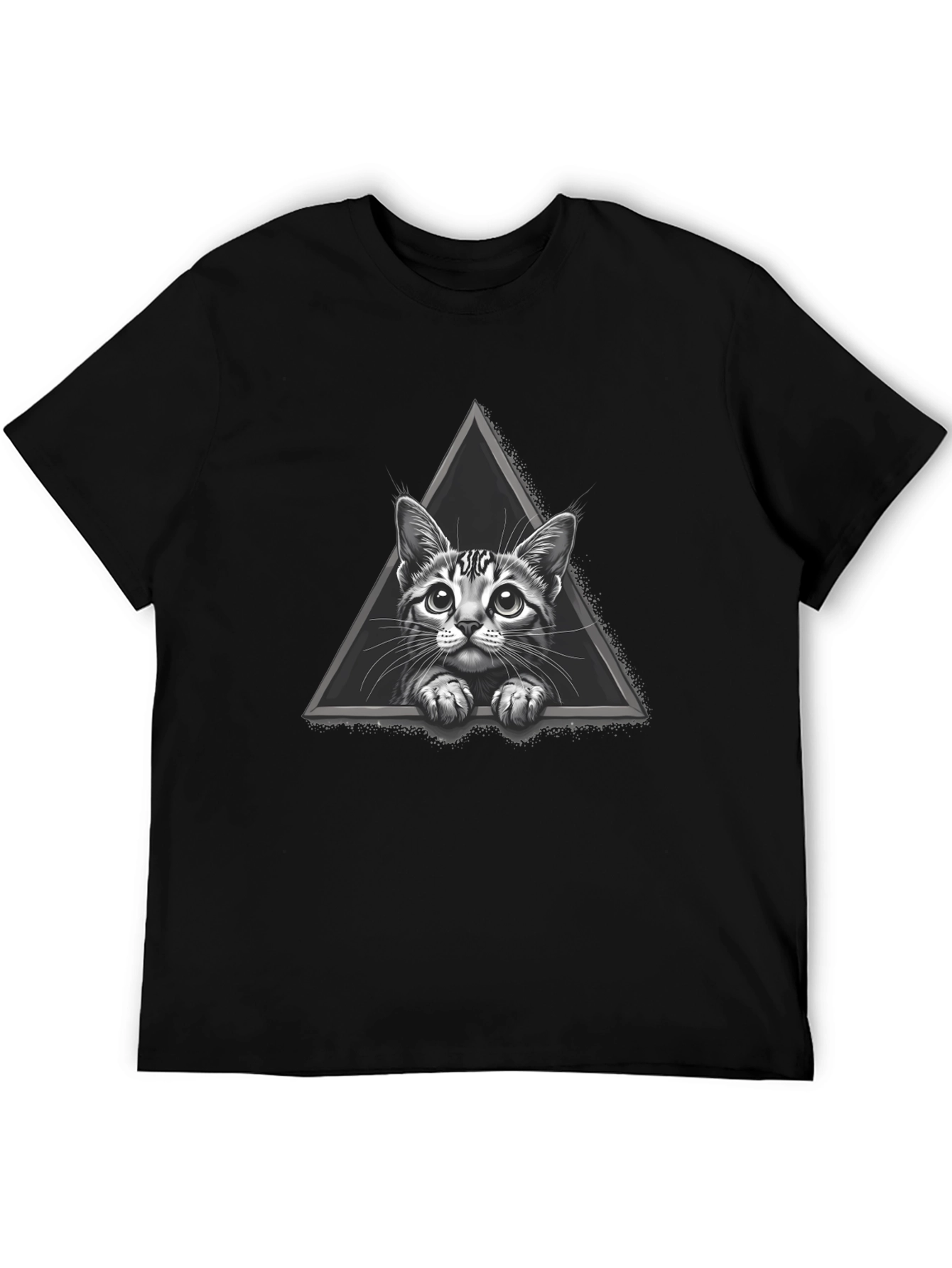 Cat Triangle Graphic Tee - Black Cotton T-Shirt
