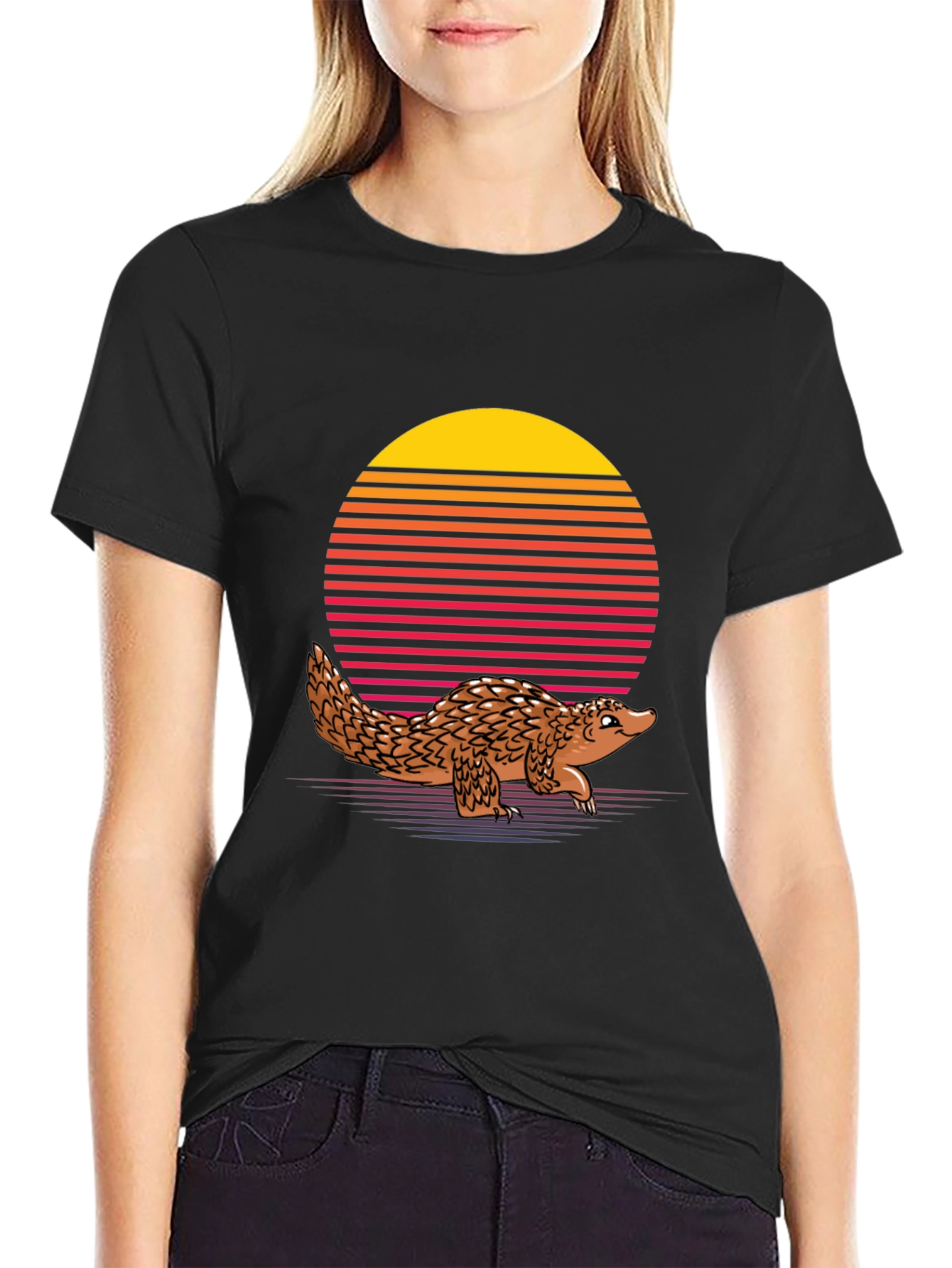 Retro Pangolin T-Shirt - Black Unique Animal Design