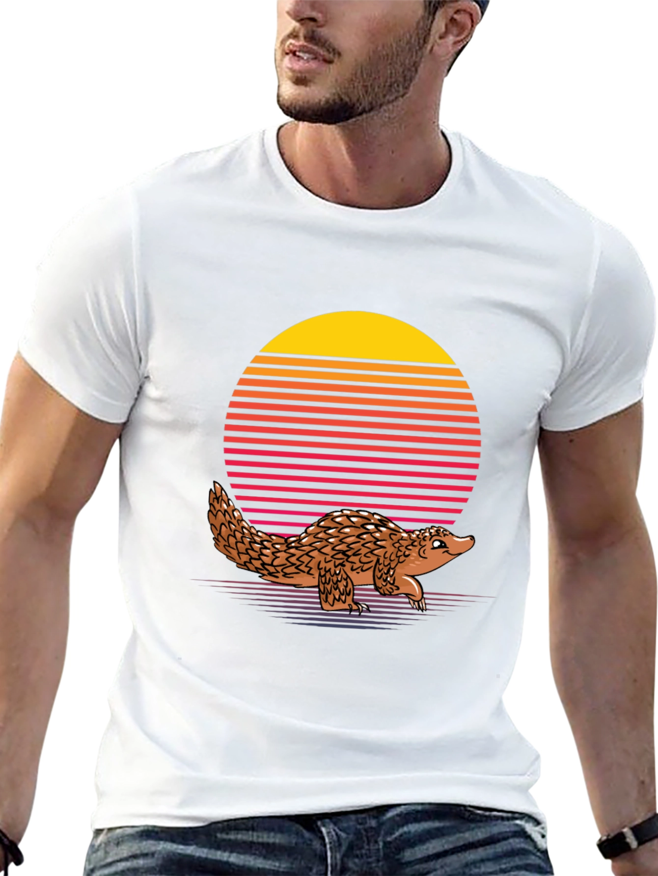 Retro Pangolin T-Shirt - Black Unique Animal Design