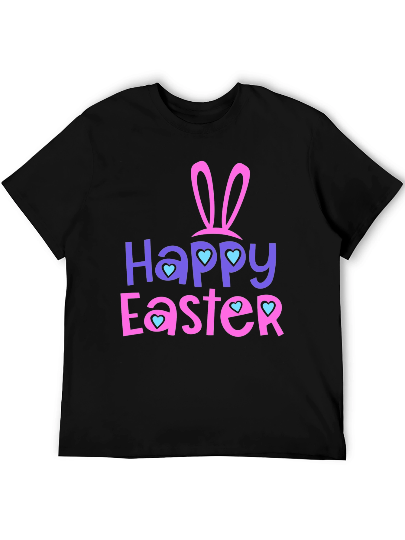 Happy Easter T-Shirt with Bunny Ears and Heart Accents