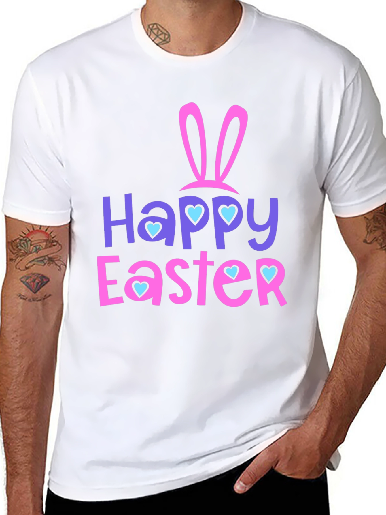 Happy Easter T-Shirt with Bunny Ears and Heart Accents