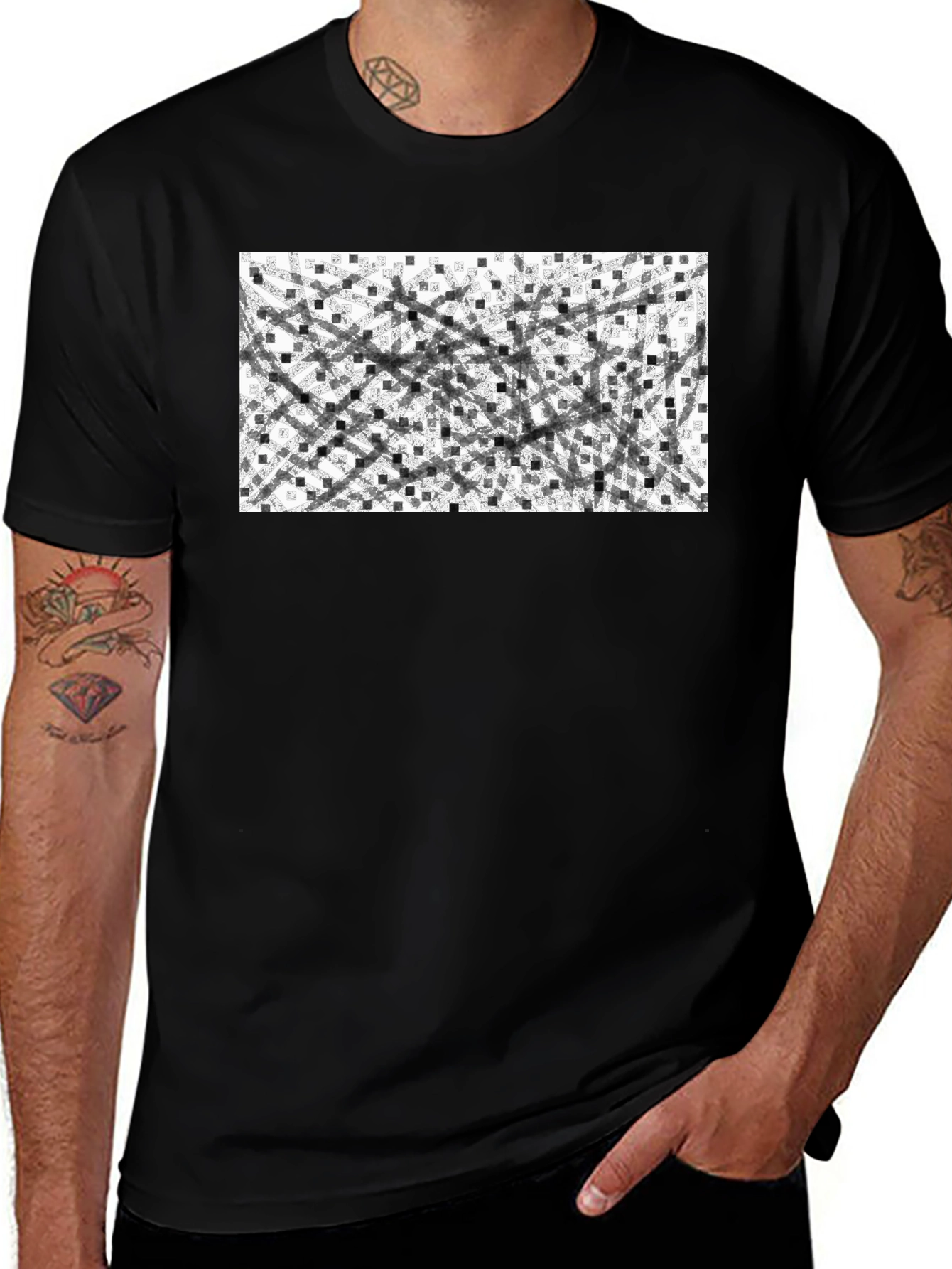 Abstract Geometric Pattern Black T-Shirt