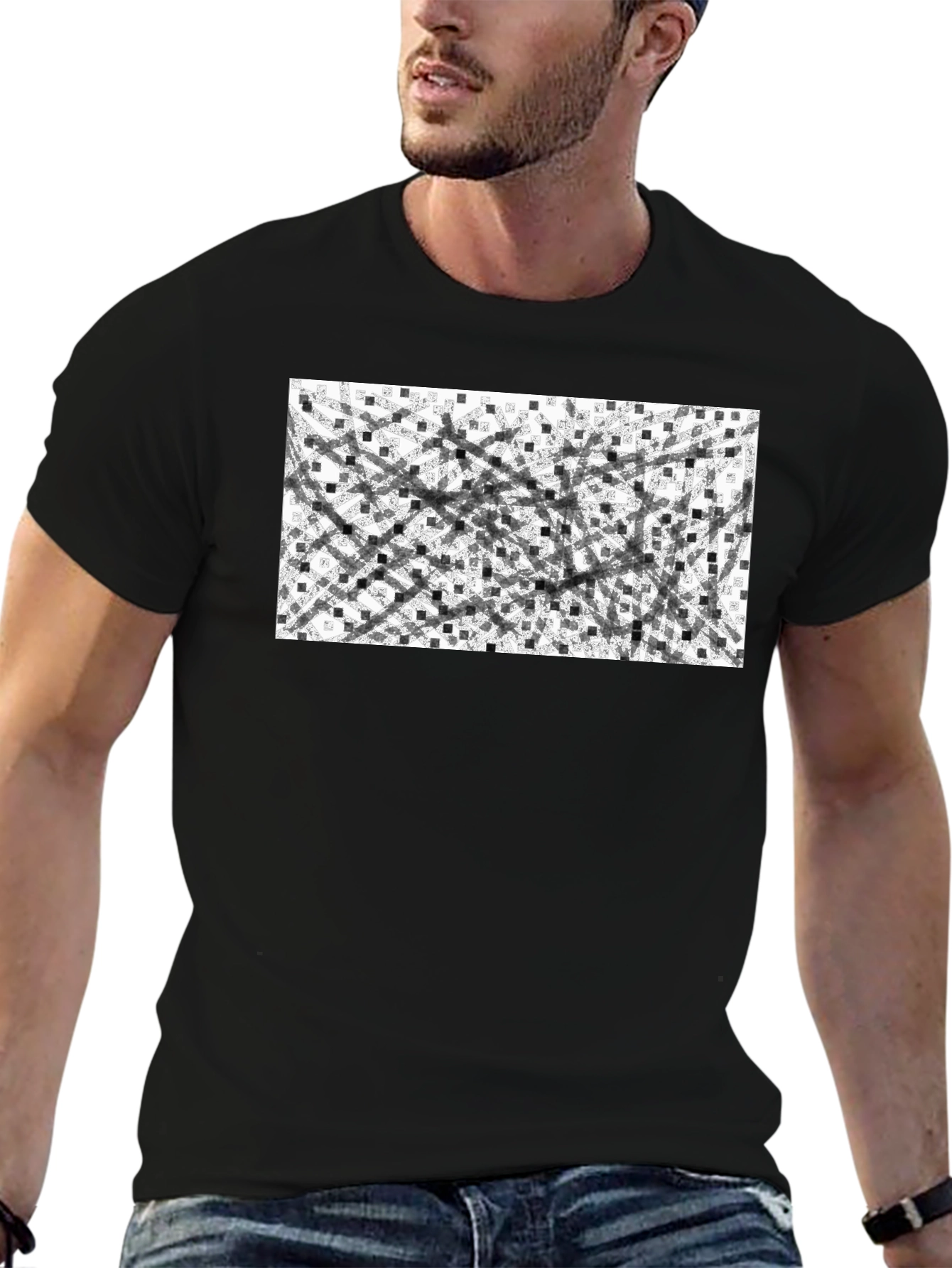 Abstract Geometric Pattern Black T-Shirt