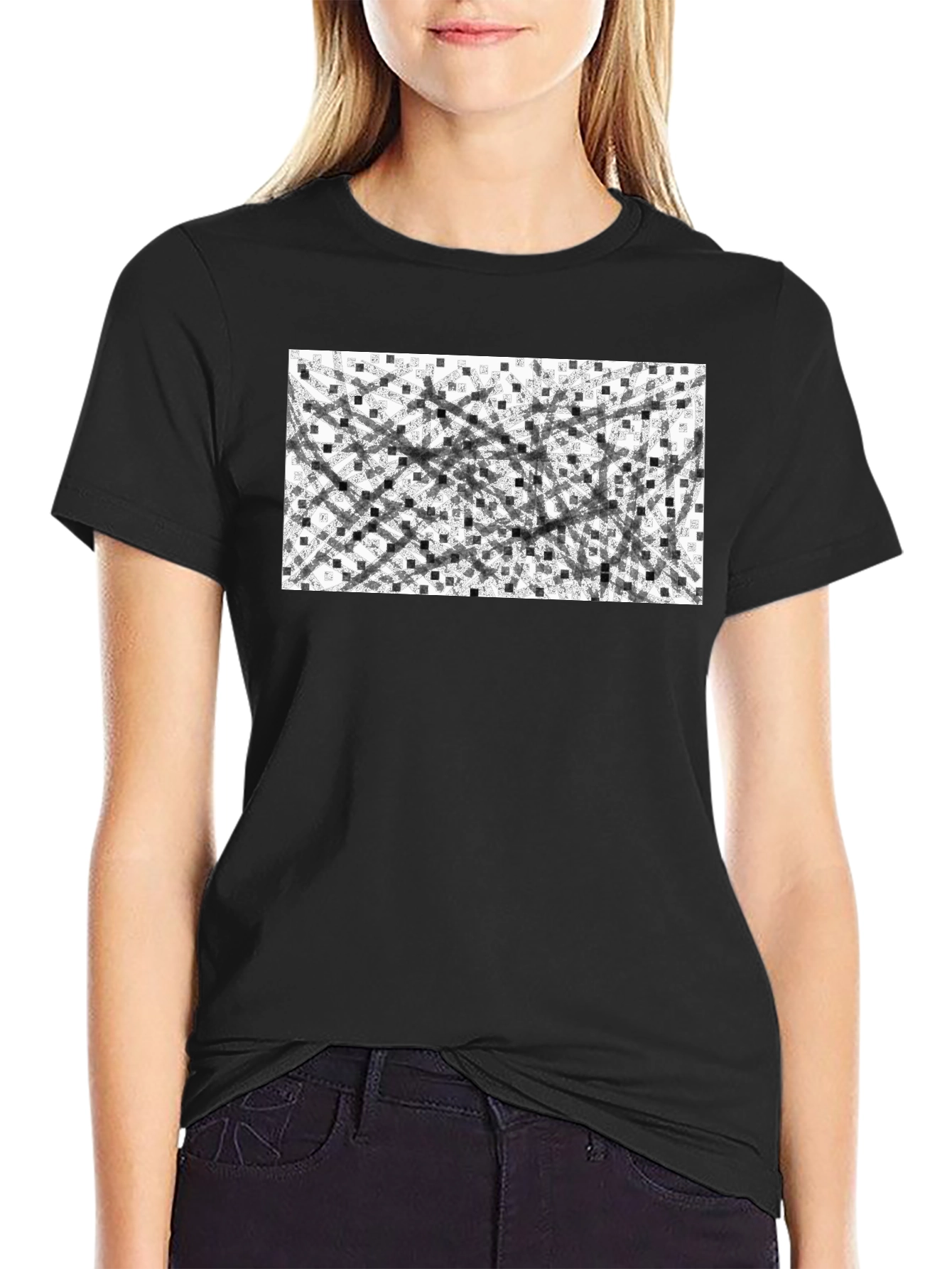 Abstract Geometric Pattern Black T-Shirt