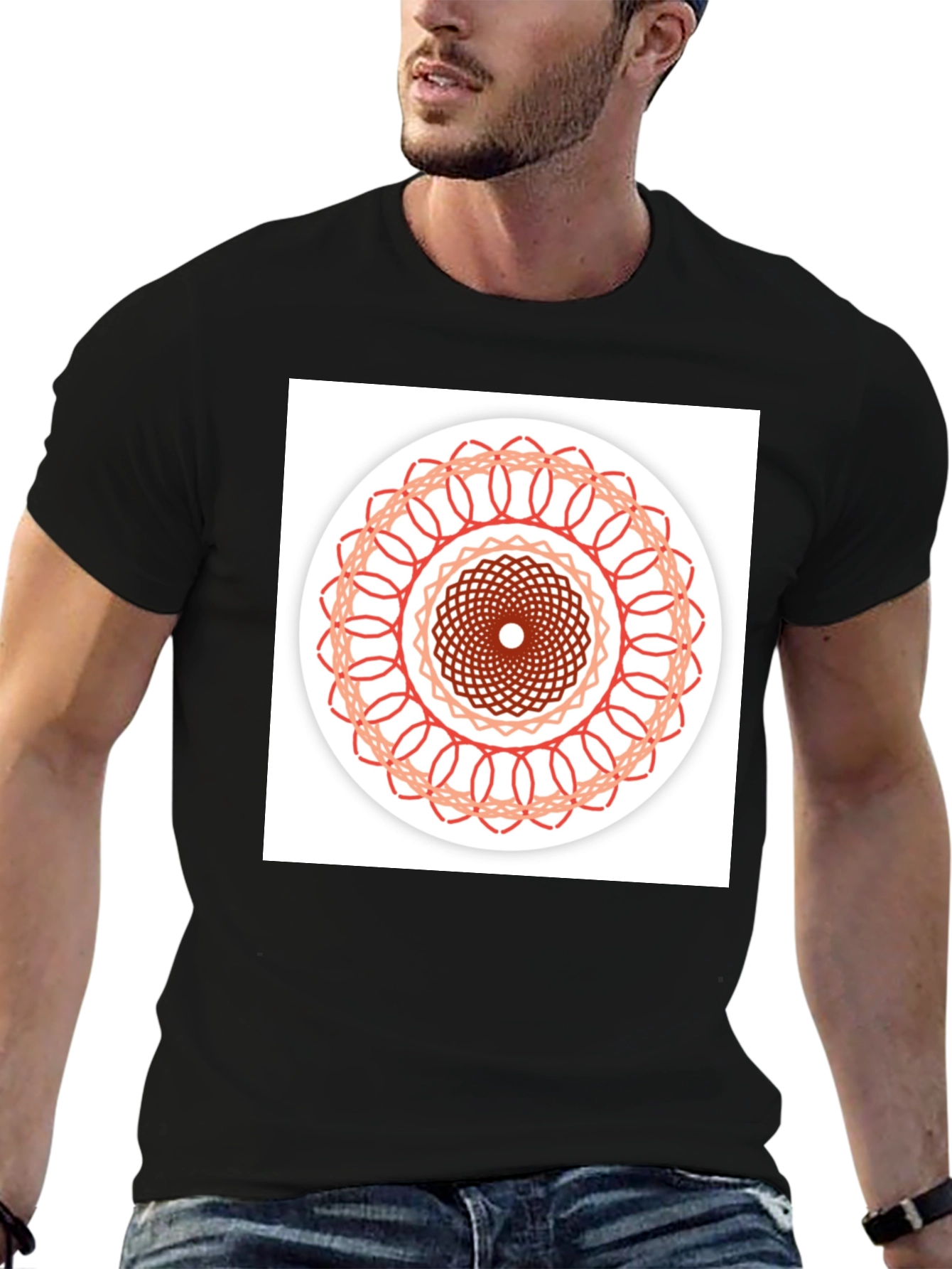 Geometric Mandala Graphic Tee - Stylish Black T-Shirt