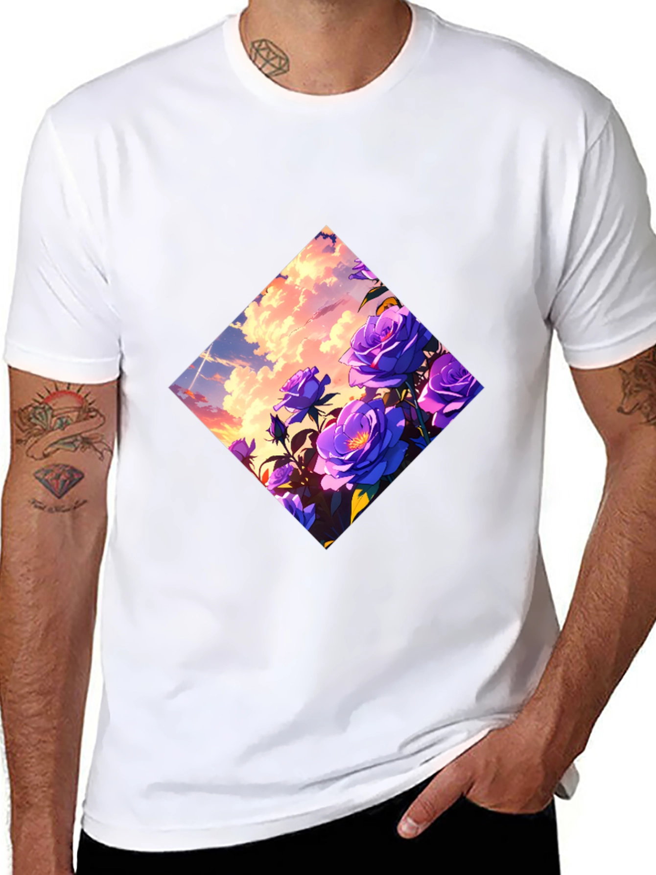 Floral Diamond Graphic Tee - Black