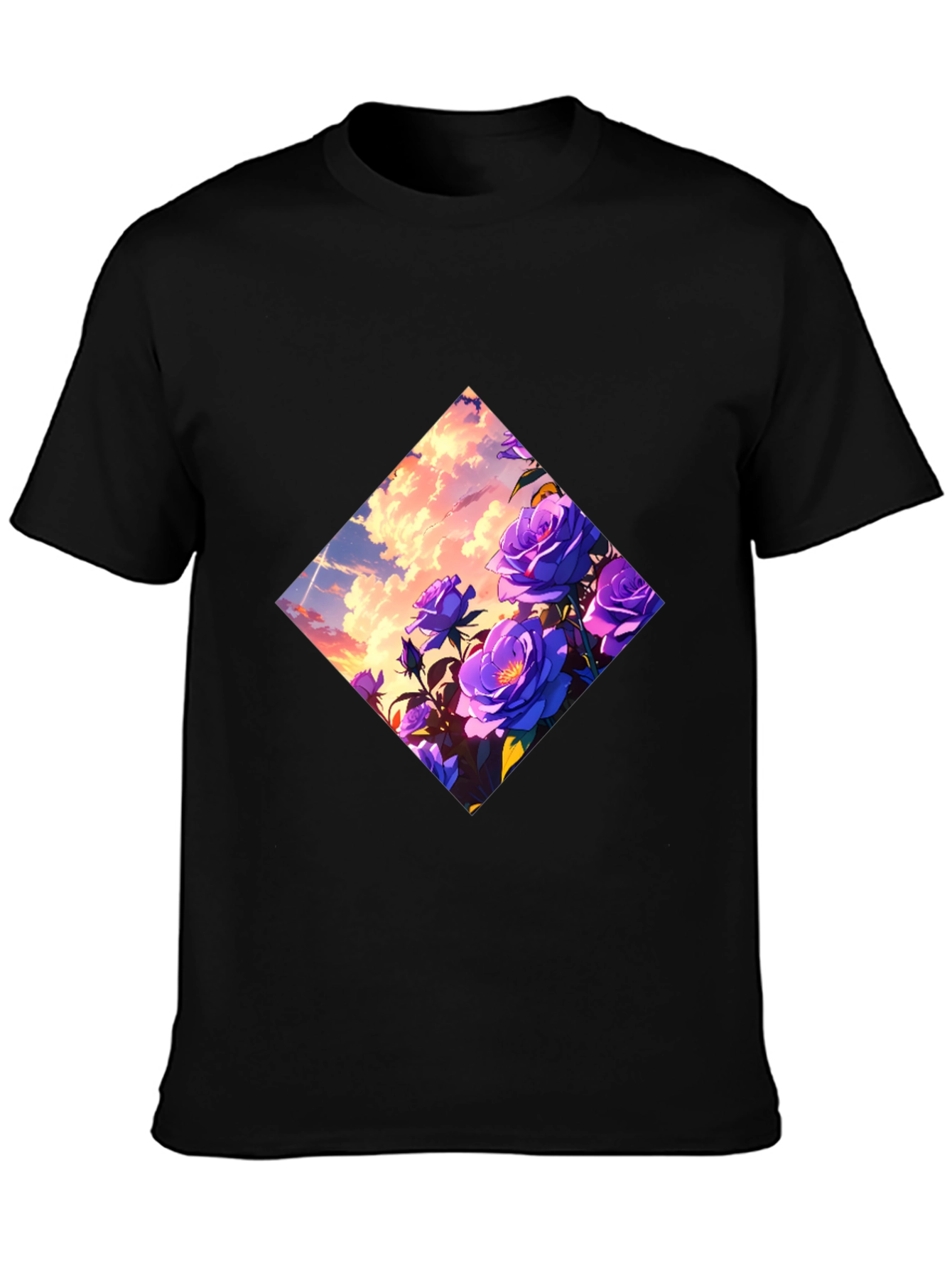 Floral Diamond Graphic Tee - Black
