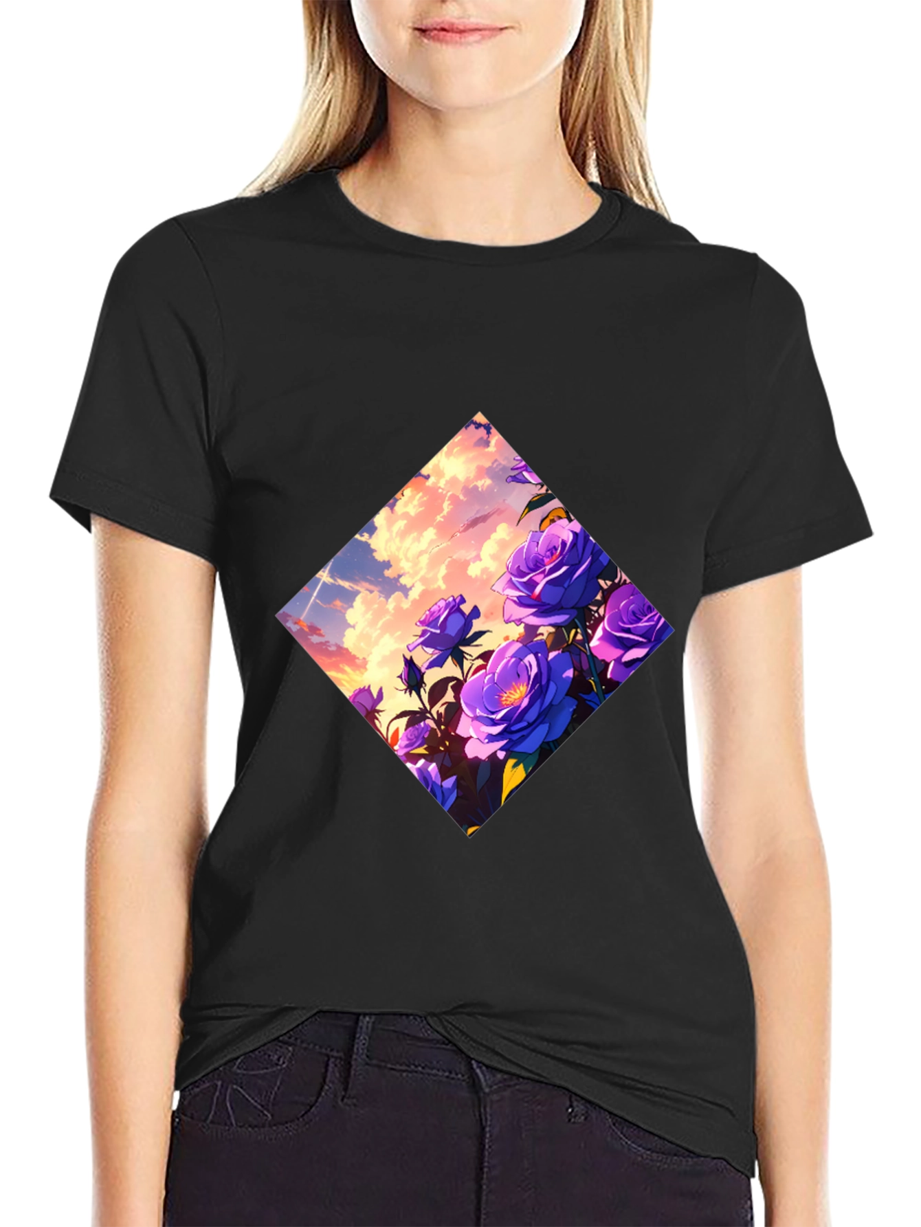 Floral Diamond Graphic Tee - Black